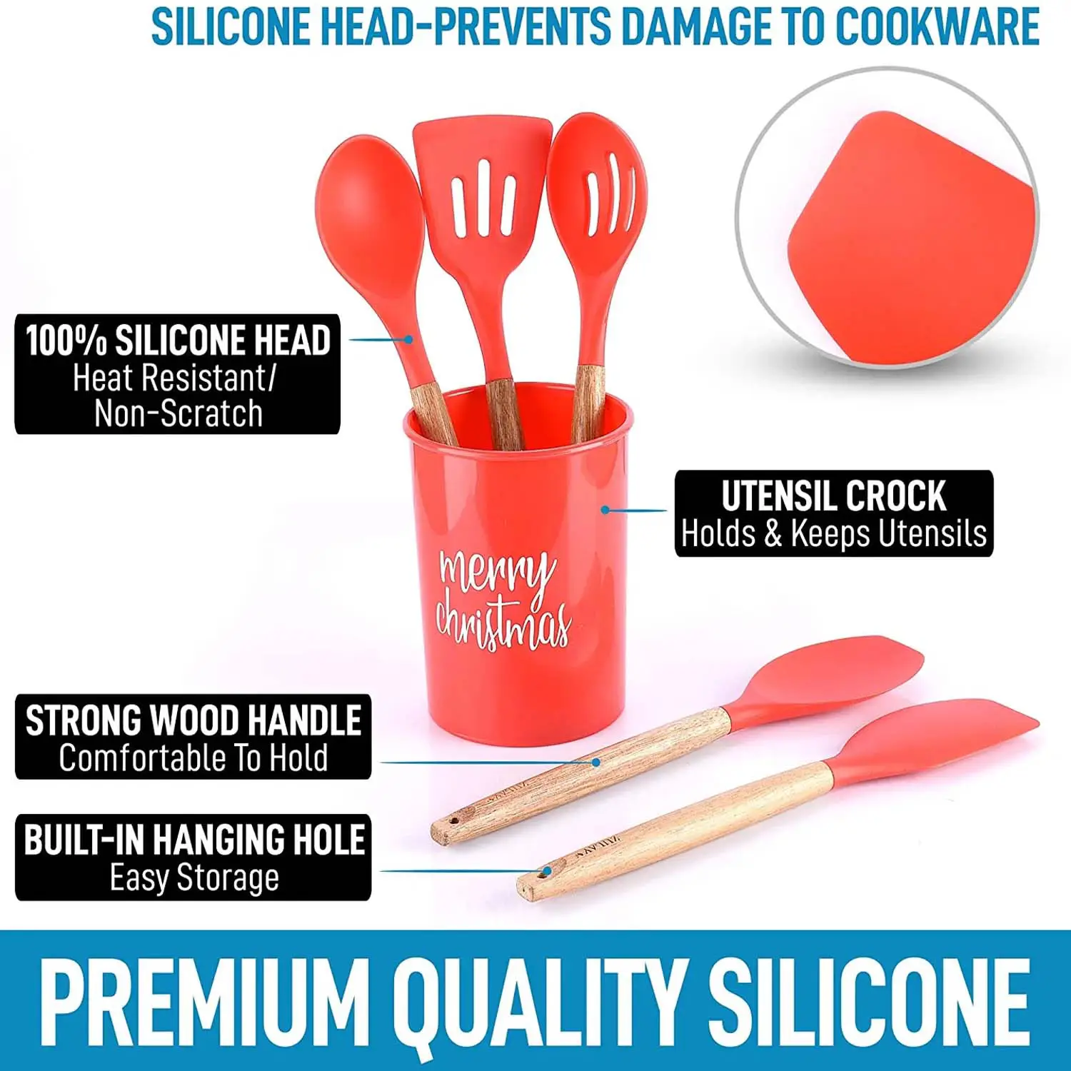 Christmas Silicone Spatula With Utensil Holder - 5-piece