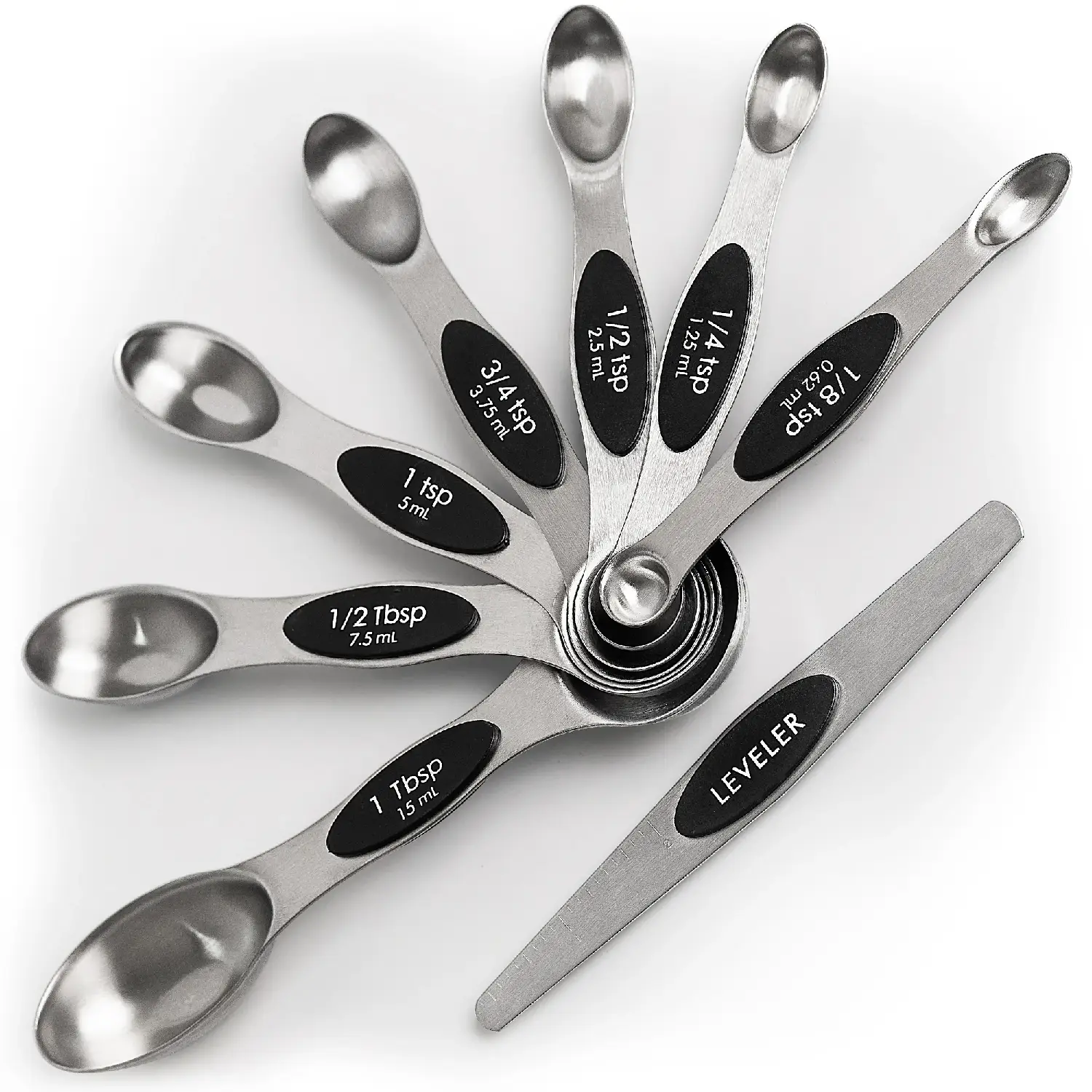 Stainless Steel Magnetic Measuring Spoons, 8 Piece Set With Leveler