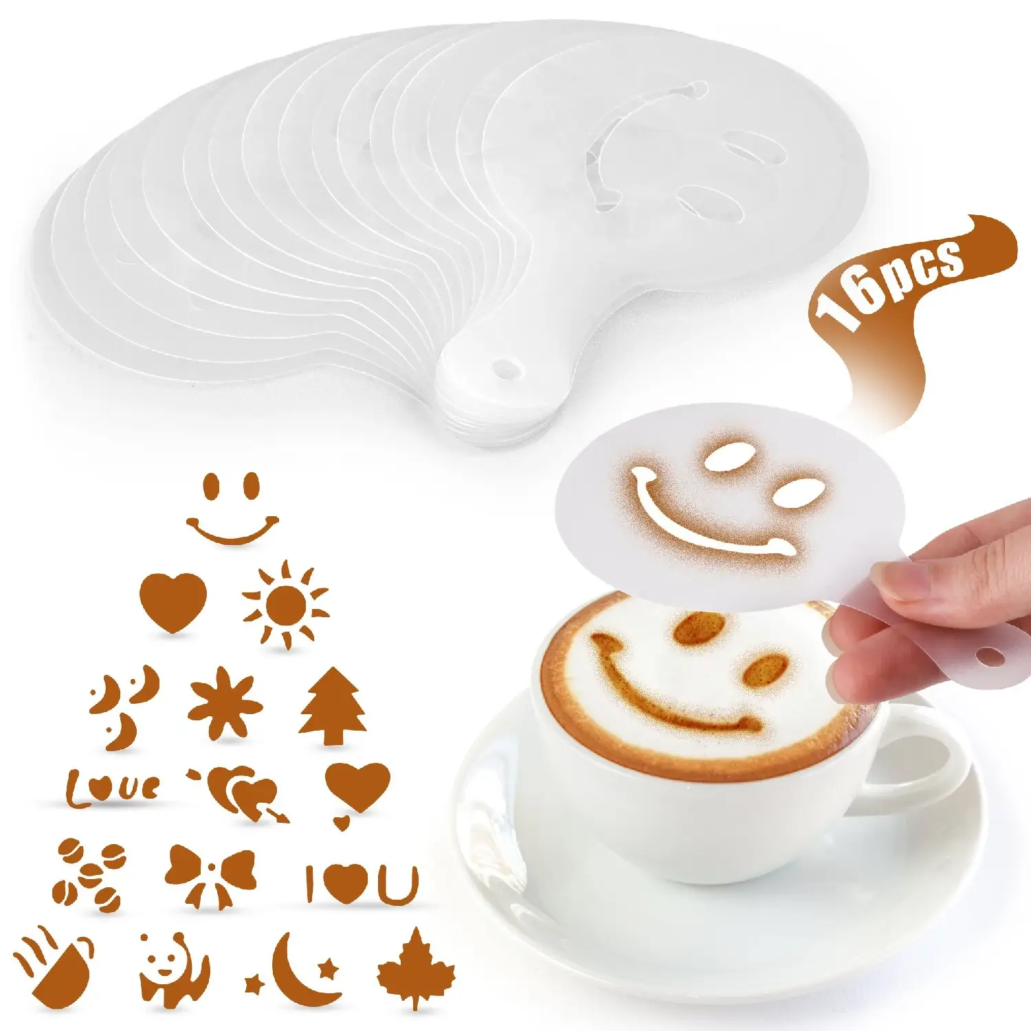 Plastic Stencils For Latte Art 16 Pack