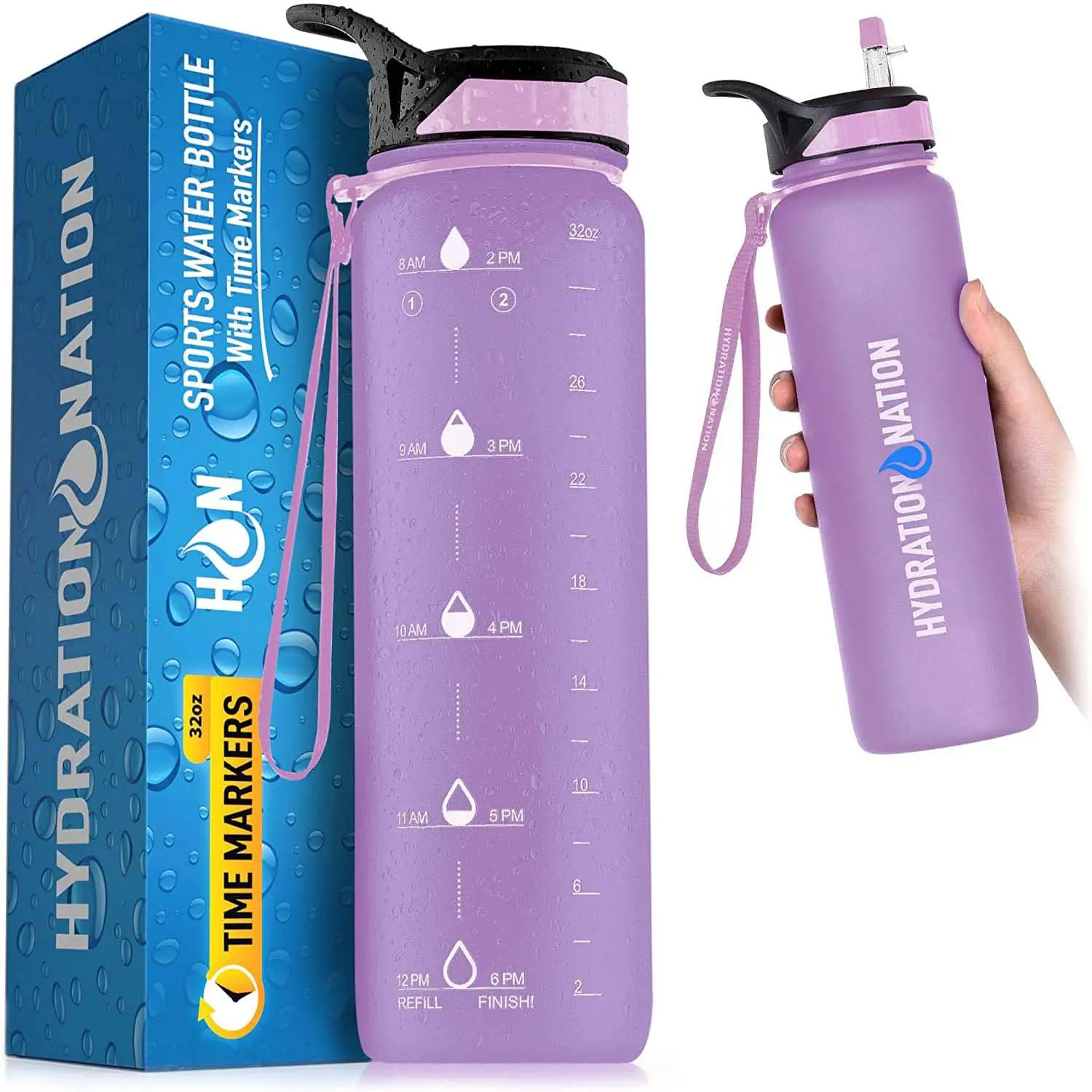 Hydration Nation Water Bottle With Time Marker (32 Oz)