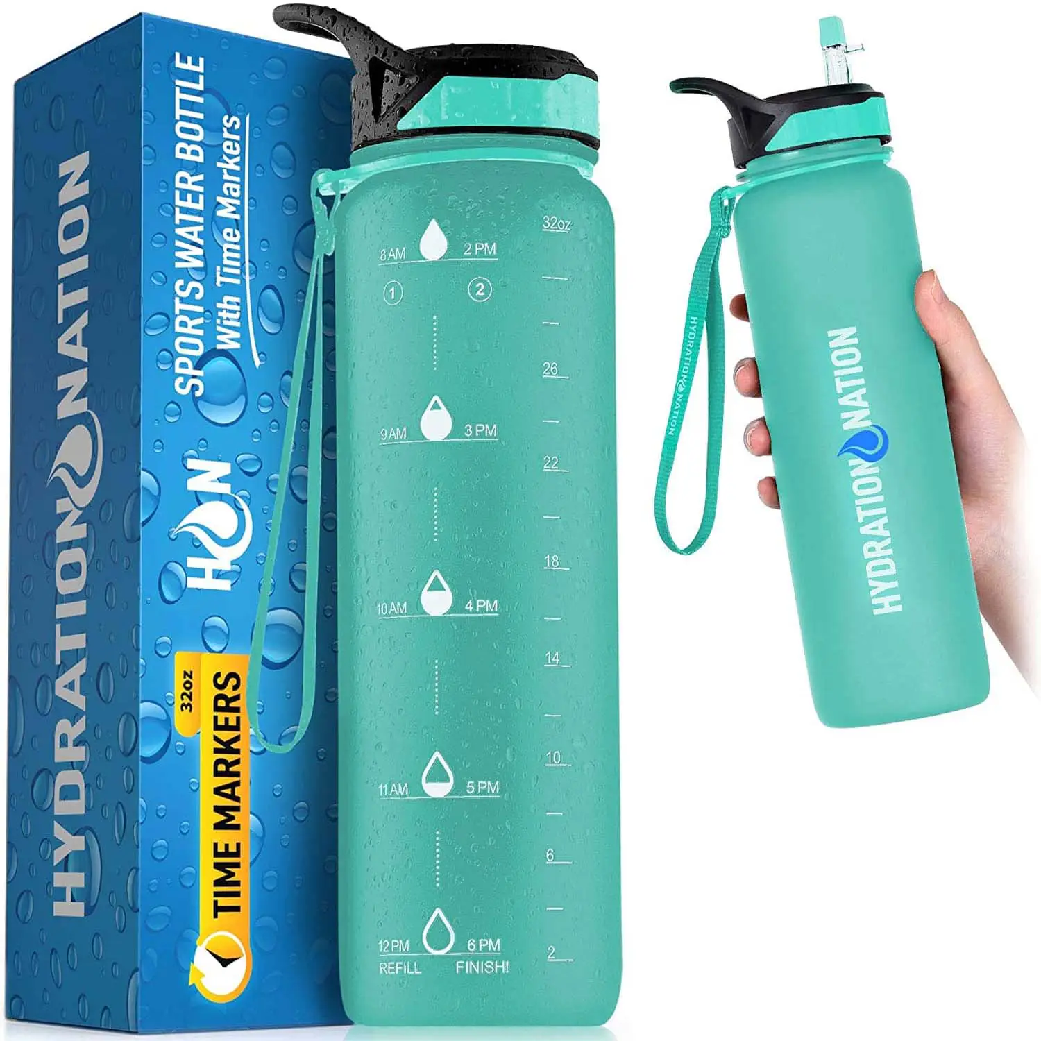 Hydration Nation Water Bottle With Time Marker (32 Oz)