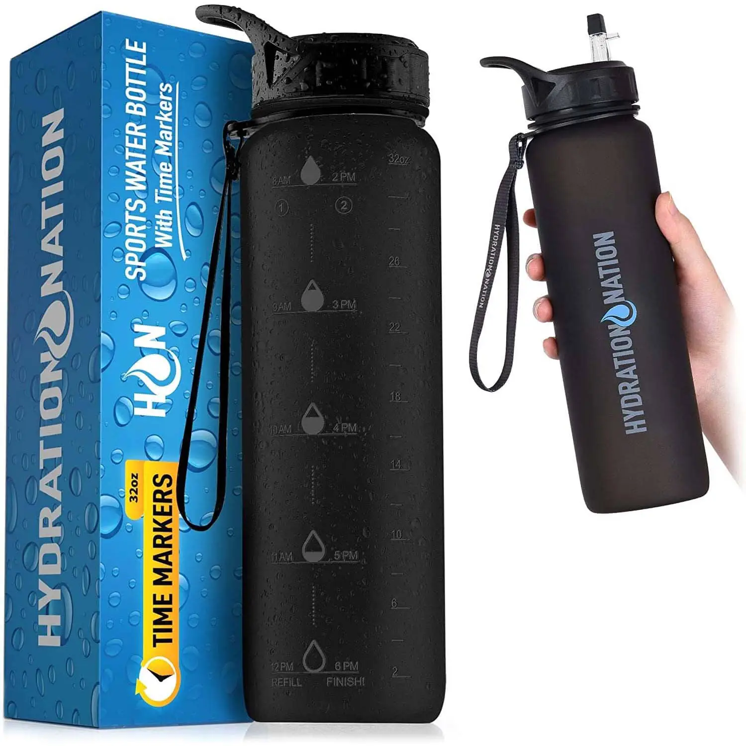 Hydration Nation Water Bottle With Time Marker (32 Oz)