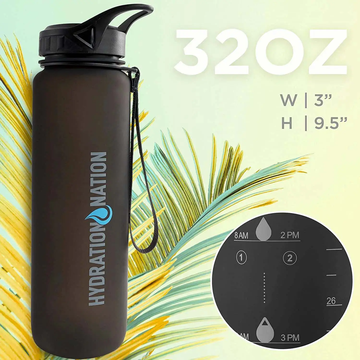 Hydration Nation Water Bottle With Time Marker (32 Oz)