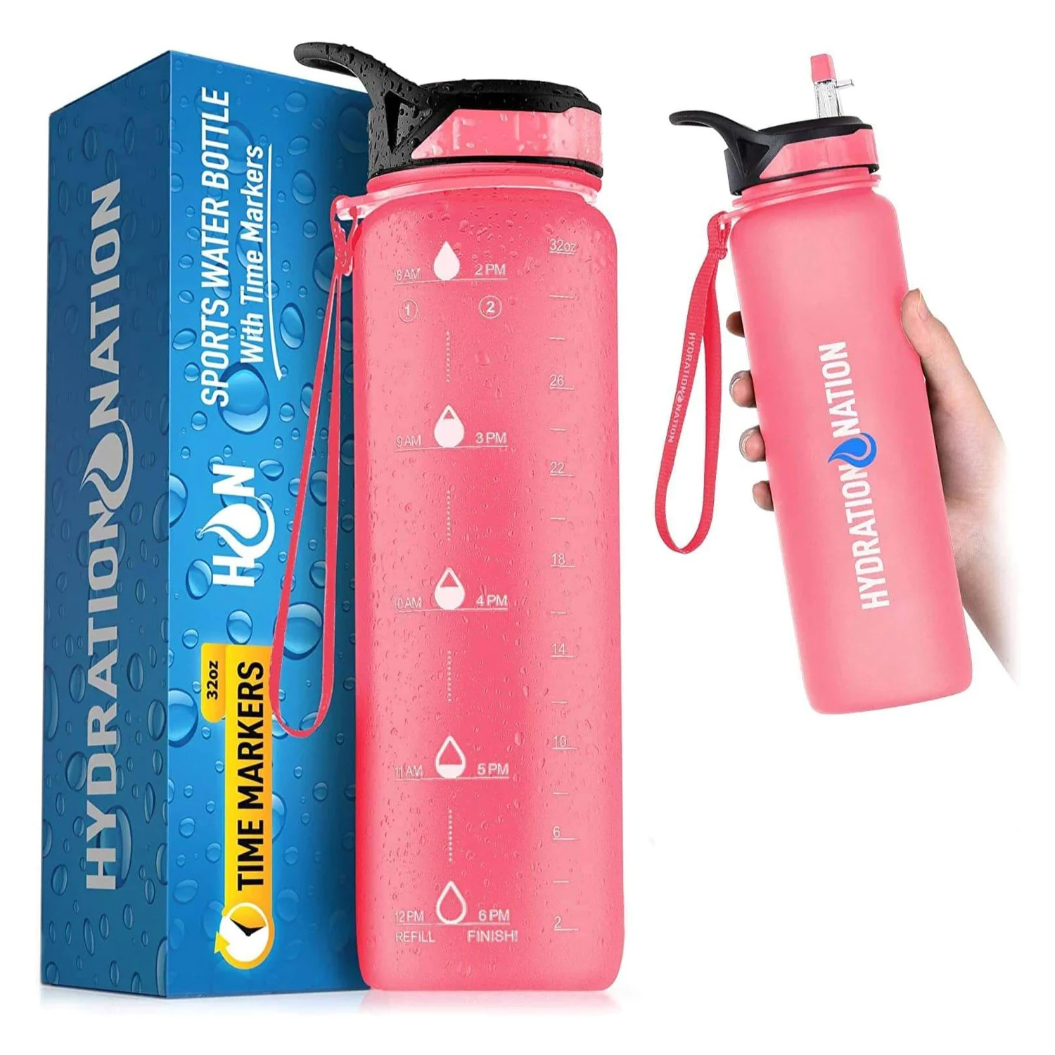 Hydration Nation Water Bottle With Time Marker (32 Oz)