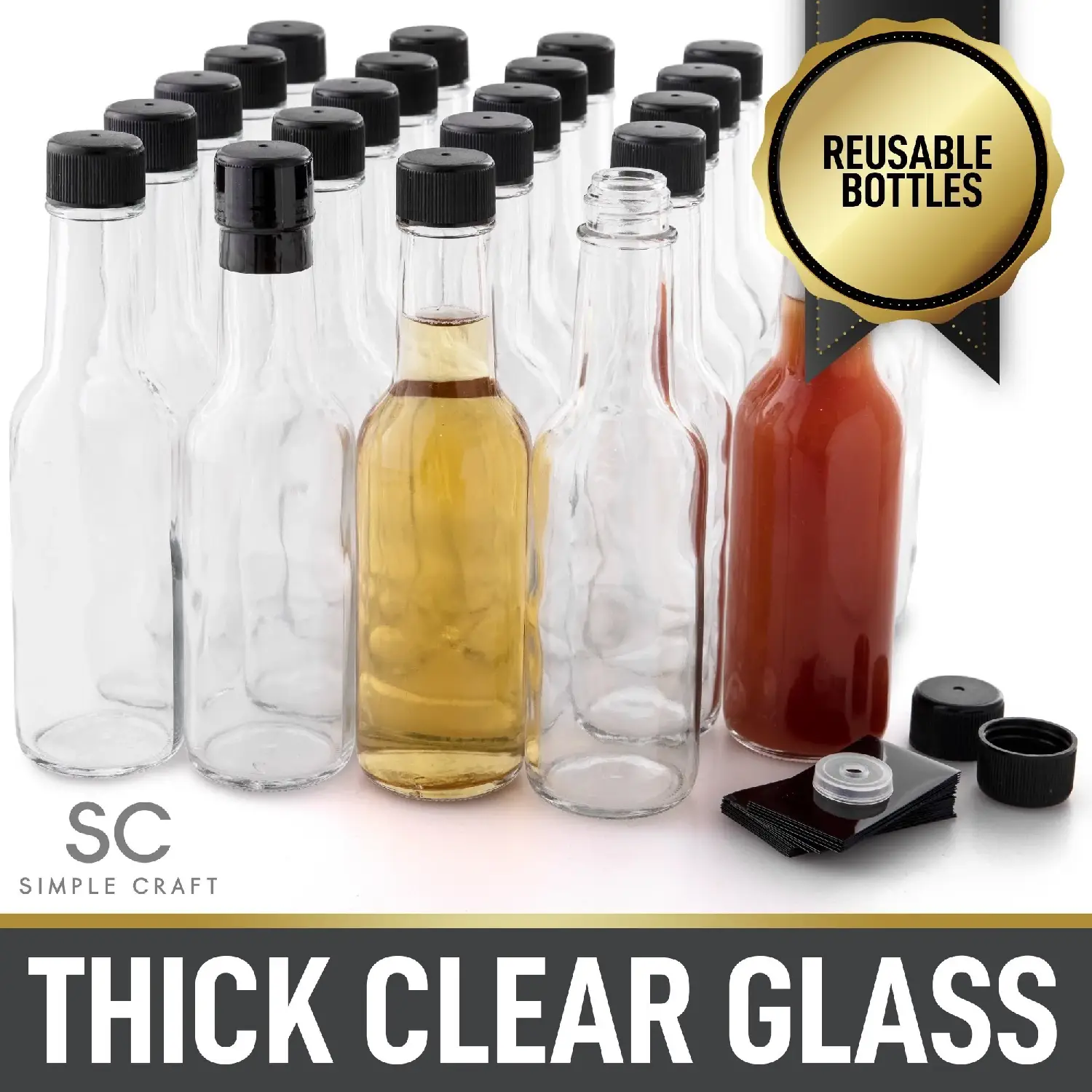 Simple Craft Hot Sauce Glass Bottles (5 Oz) - 24 Piece