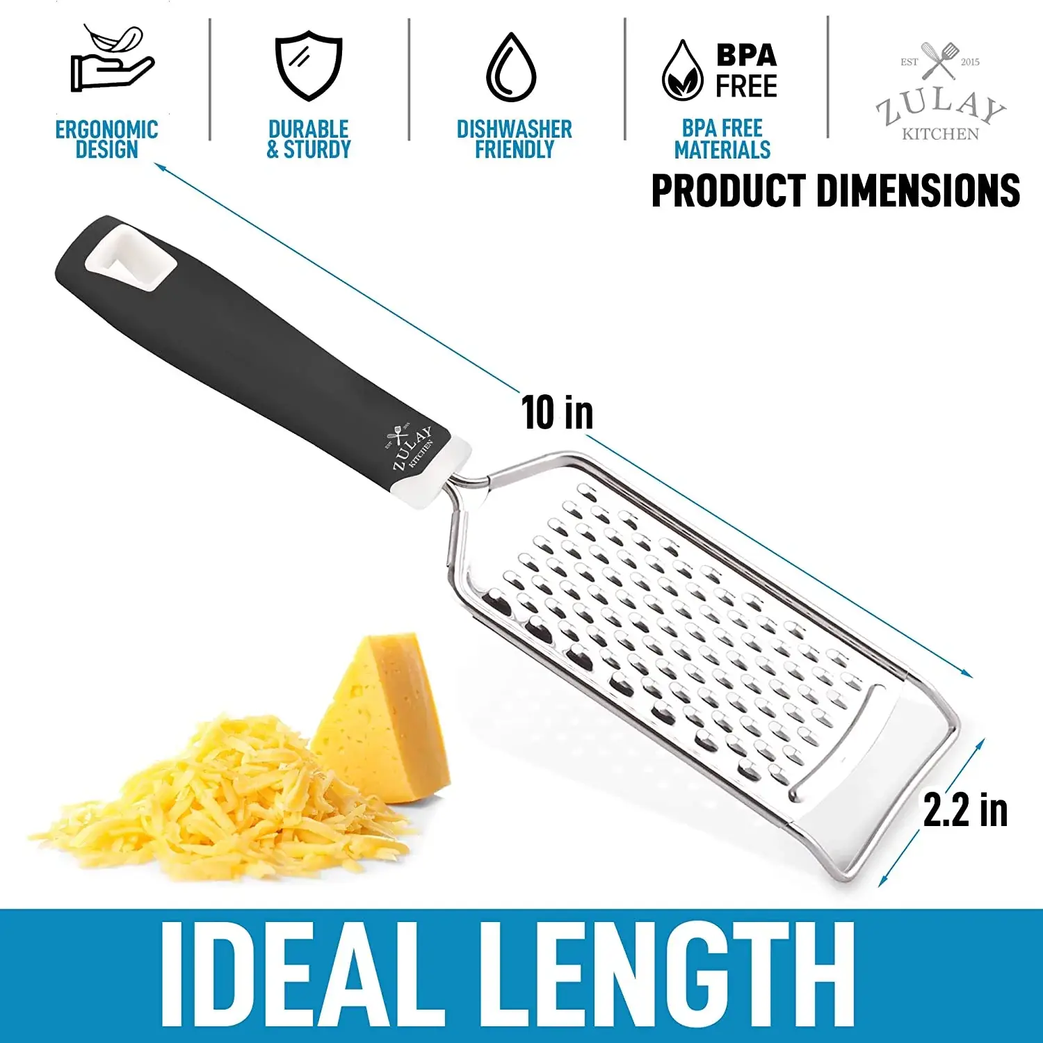 Zulay Kitchen Professional Stainless Steel Flat Handheld Cheese Grater