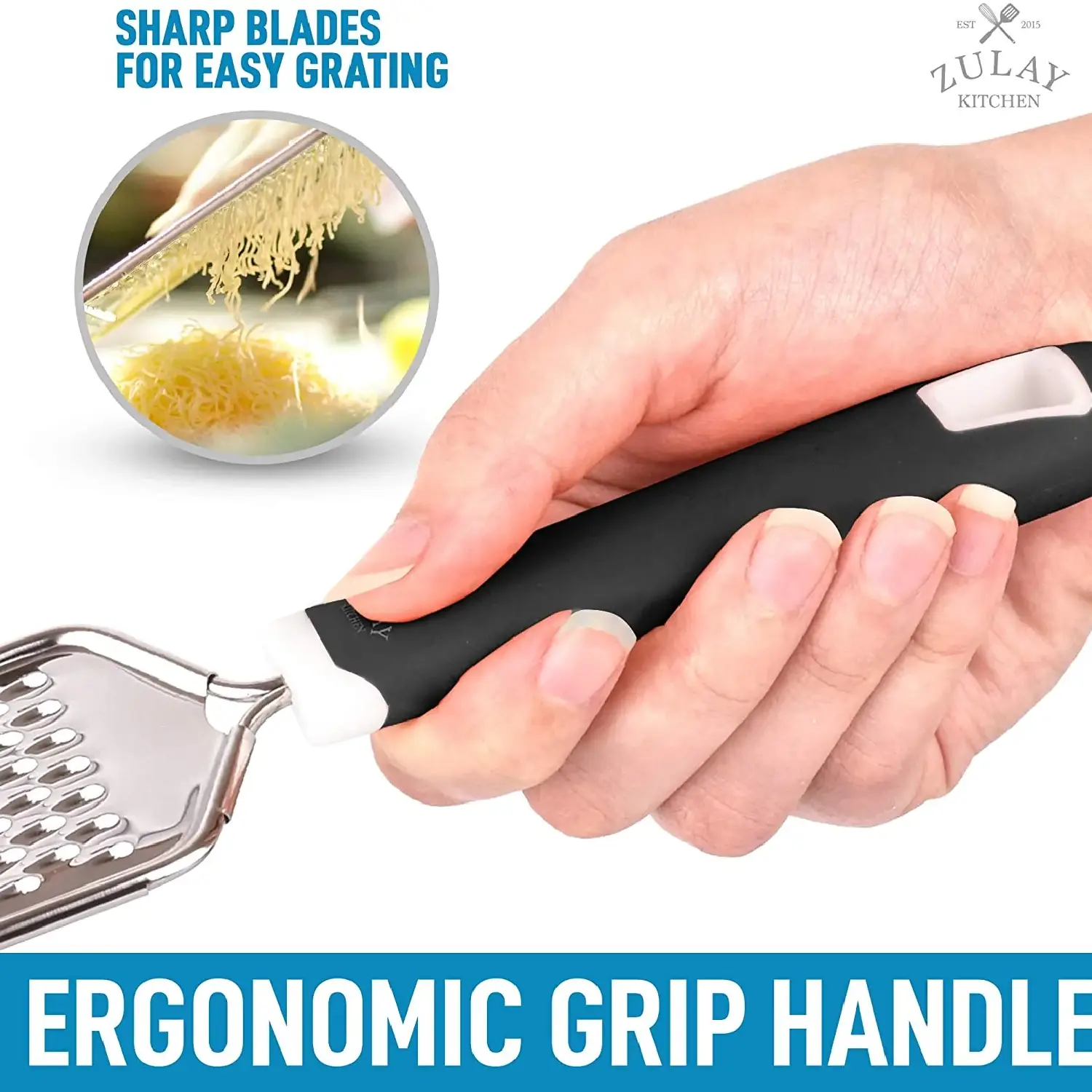 Zulay Kitchen Professional Stainless Steel Flat Handheld Cheese Grater