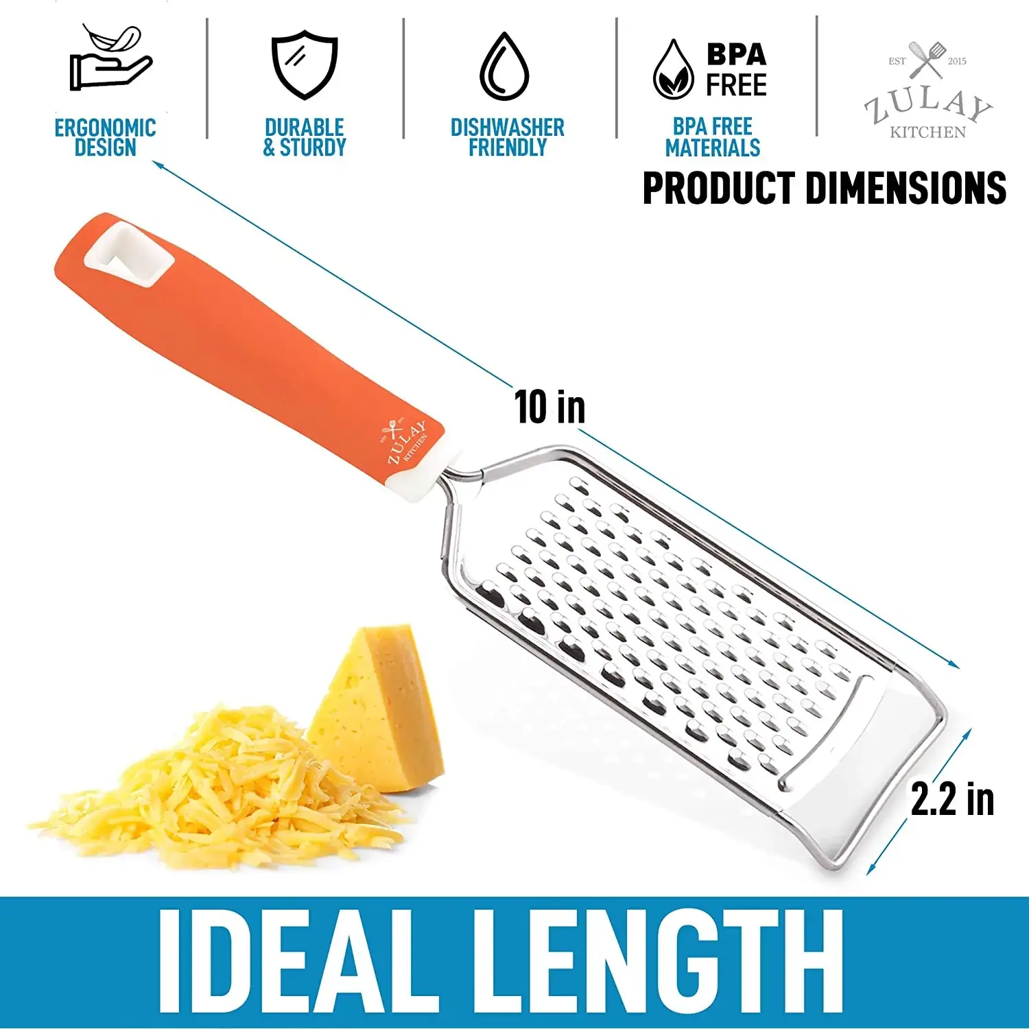 Zulay Kitchen Professional Stainless Steel Flat Handheld Cheese Grater