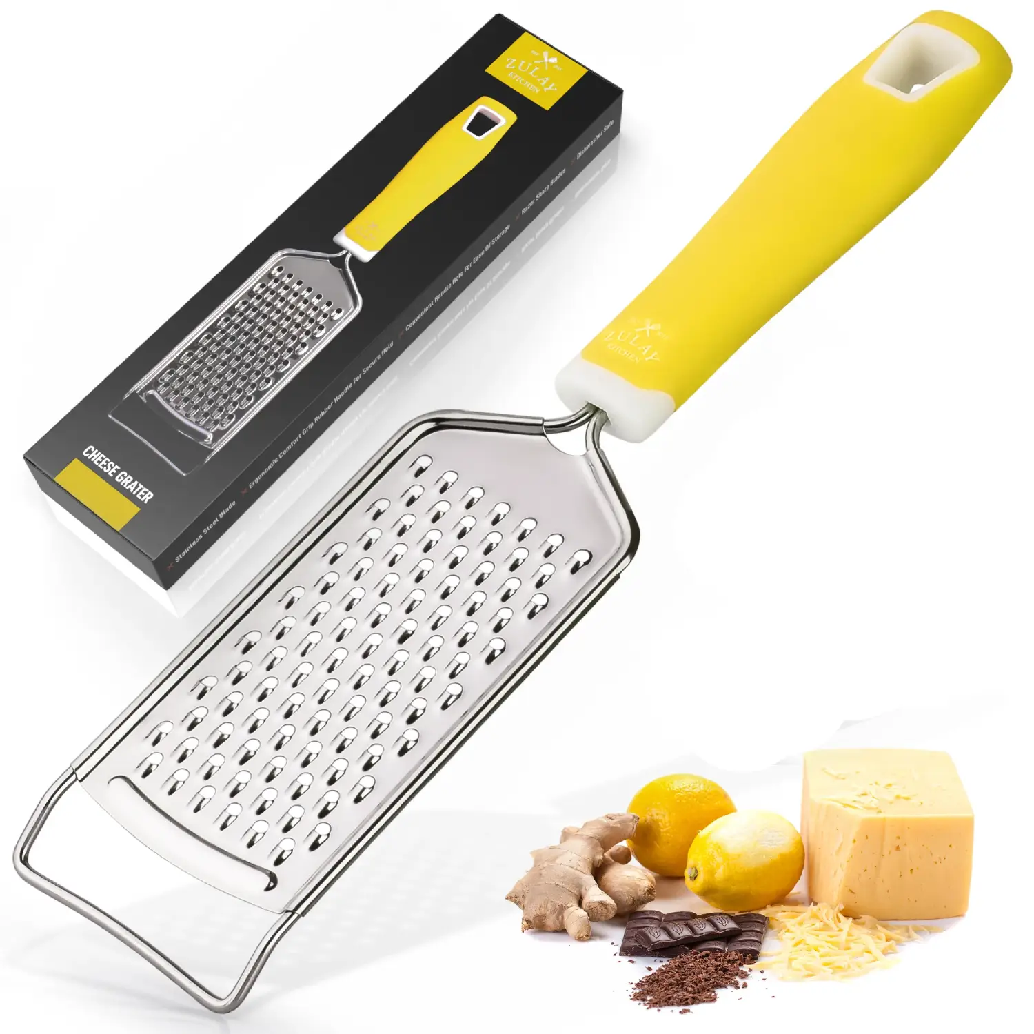 Zulay Kitchen Professional Stainless Steel Flat Handheld Cheese Grater