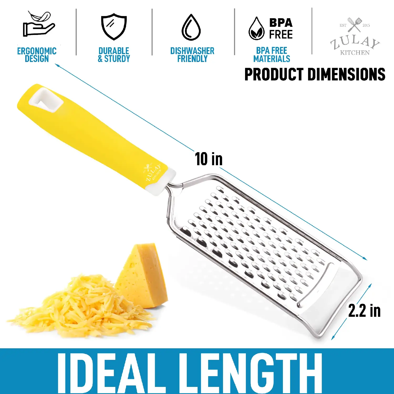 Zulay Kitchen Professional Stainless Steel Flat Handheld Cheese Grater