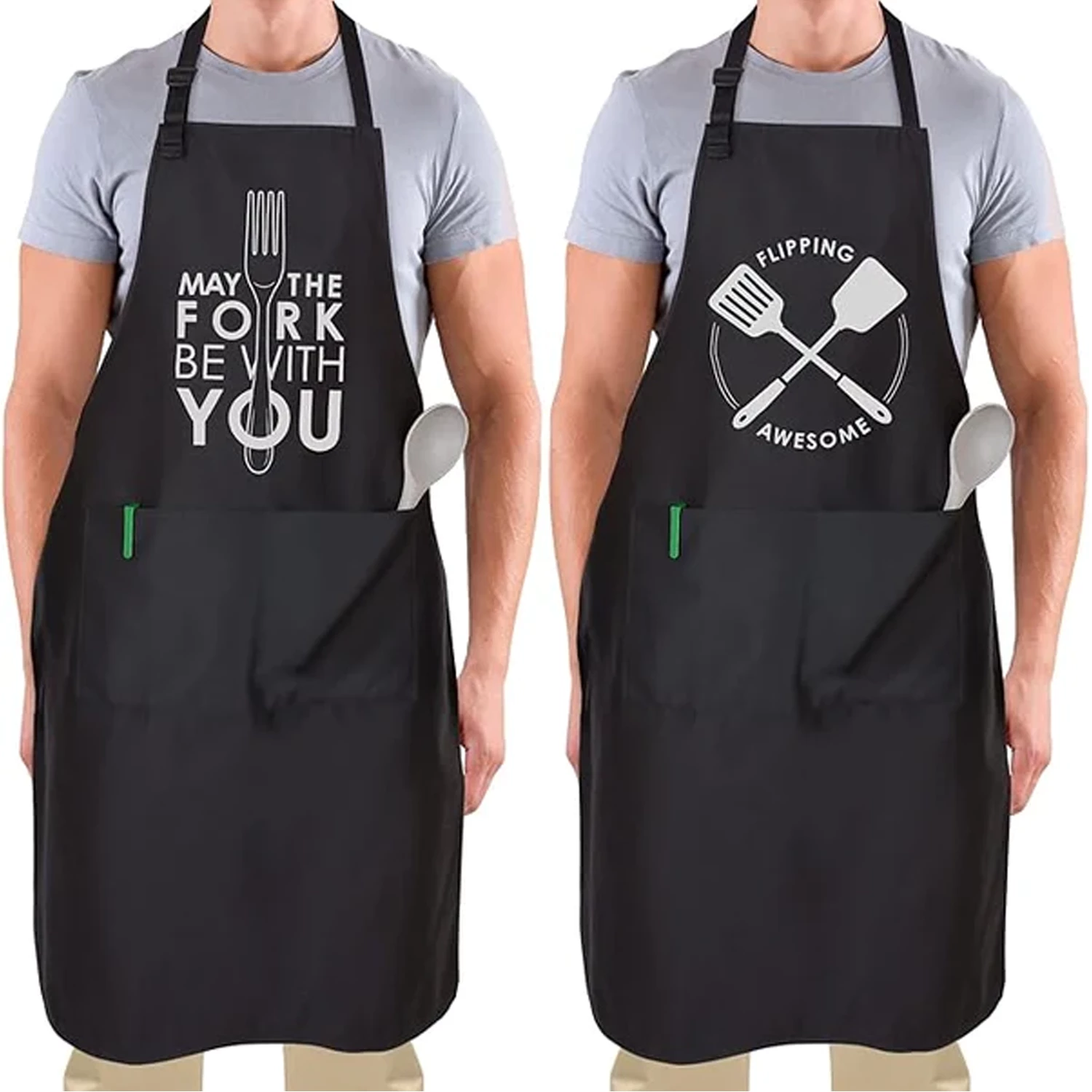 Funny Aprons For Men, Women And Couples (2 Pack)