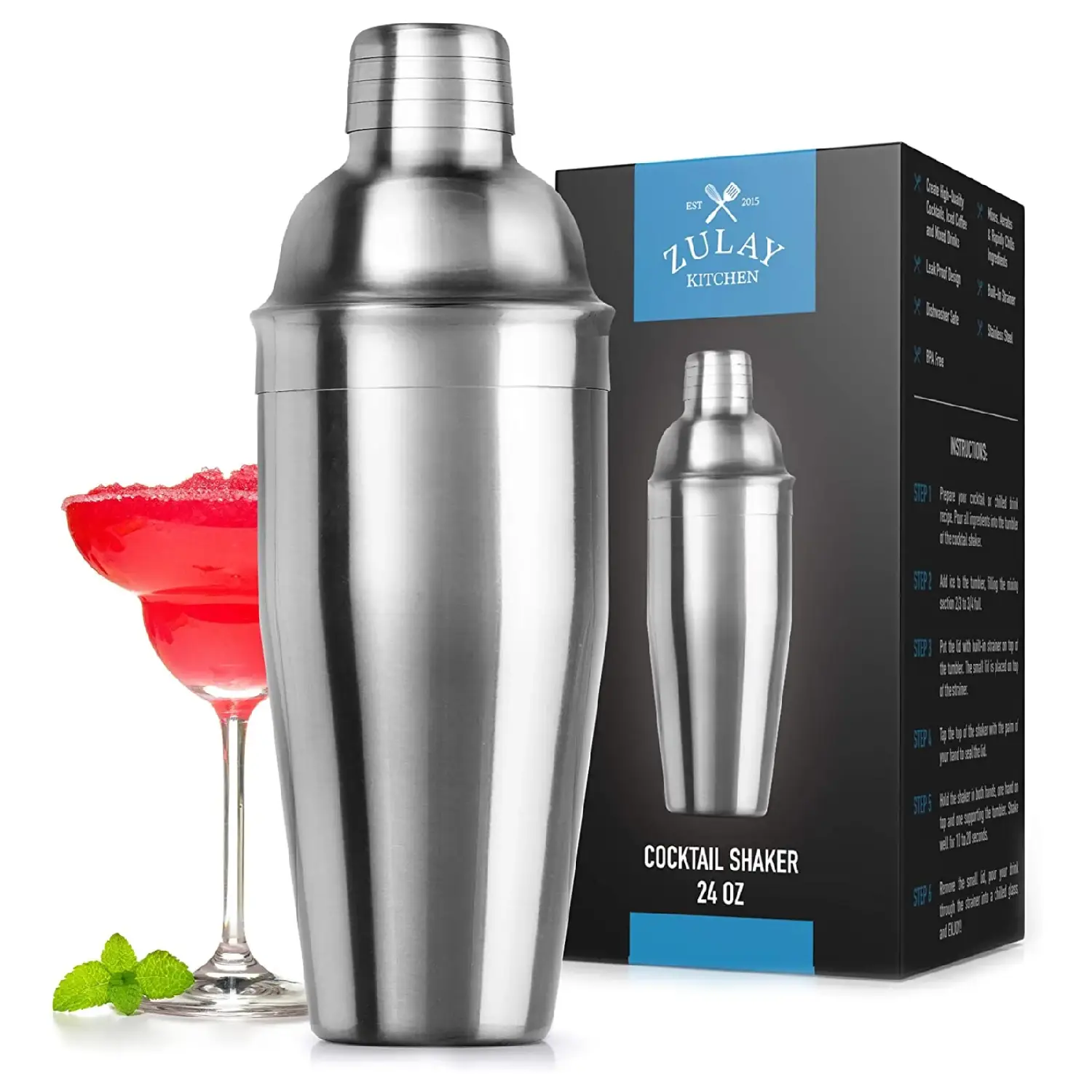 Cocktail Shaker with Built-in Strainer (24oz)