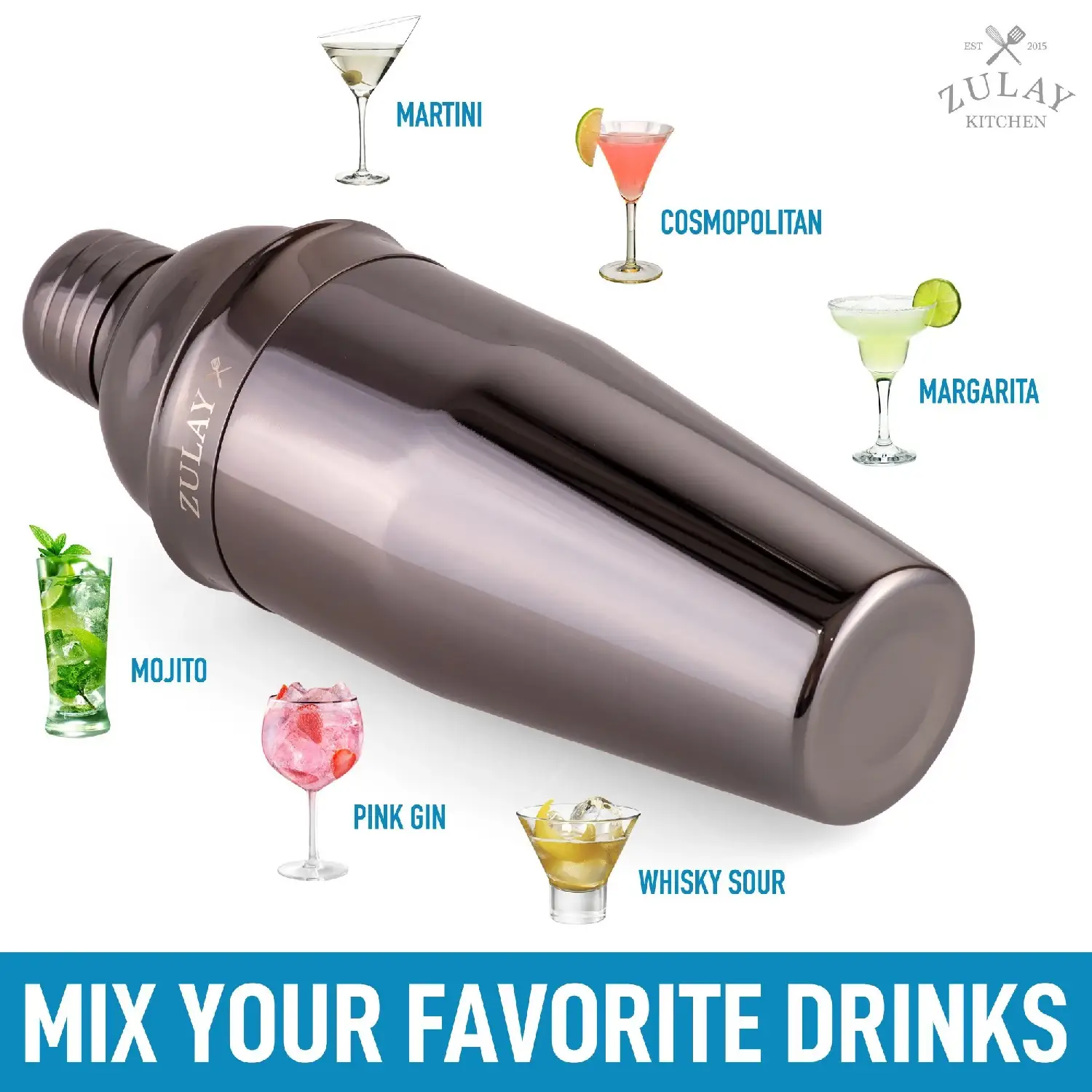 Cocktail Shaker with Built-in Strainer (24oz)