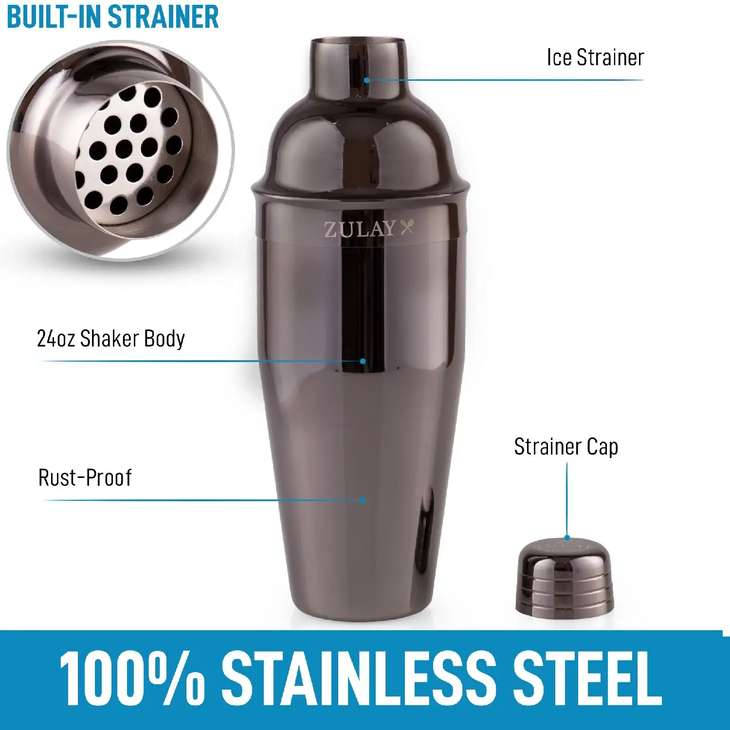 Cocktail Shaker with Built-in Strainer (24oz)