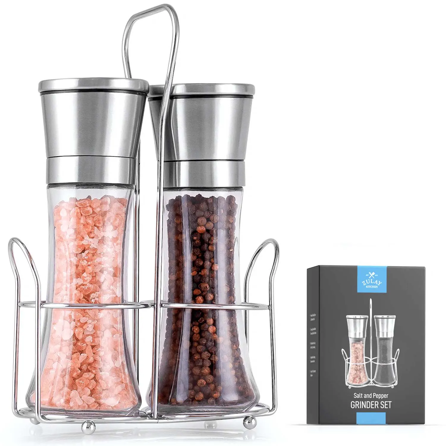 Salt And Pepper Grinder With Adjustable Coarseness Options & Portable Holder