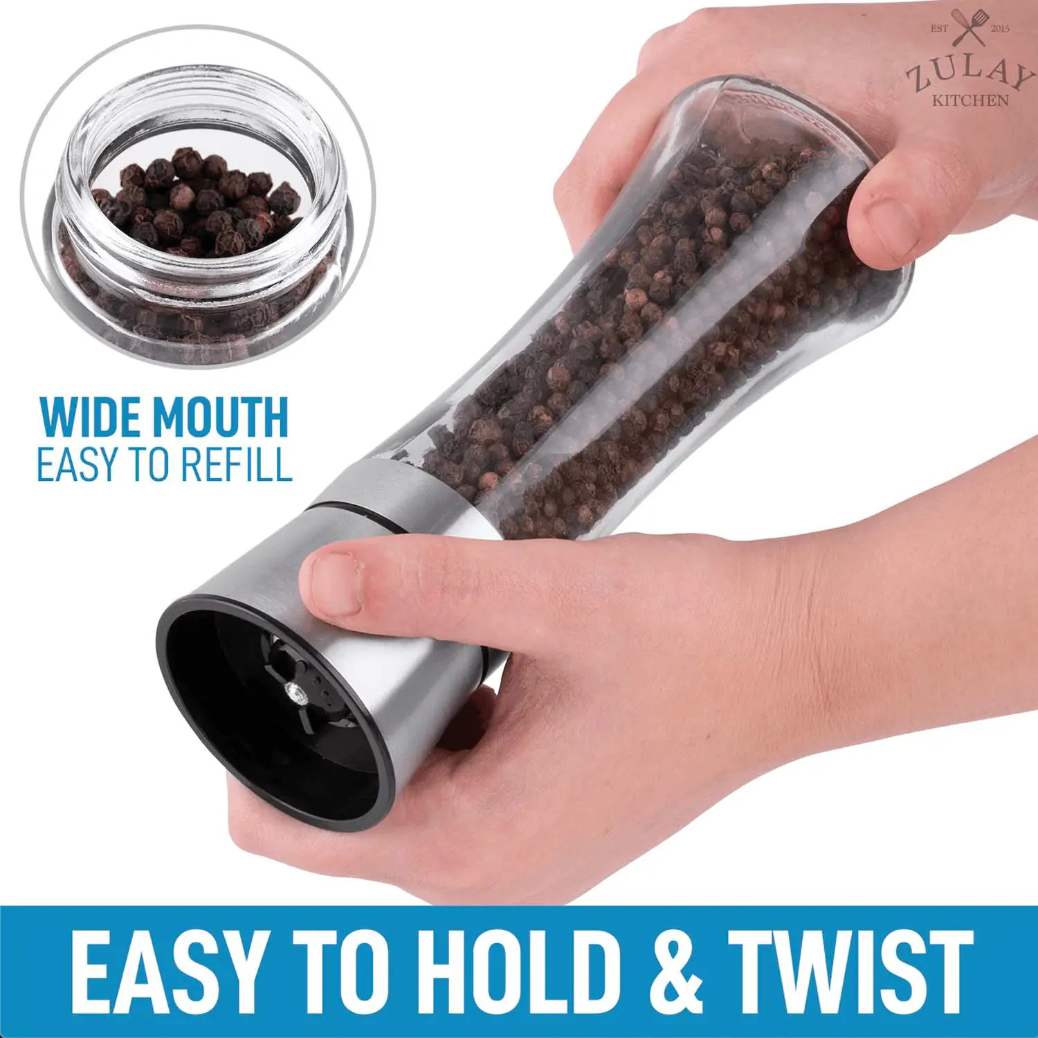 Salt And Pepper Grinder With Adjustable Coarseness Options & Portable Holder