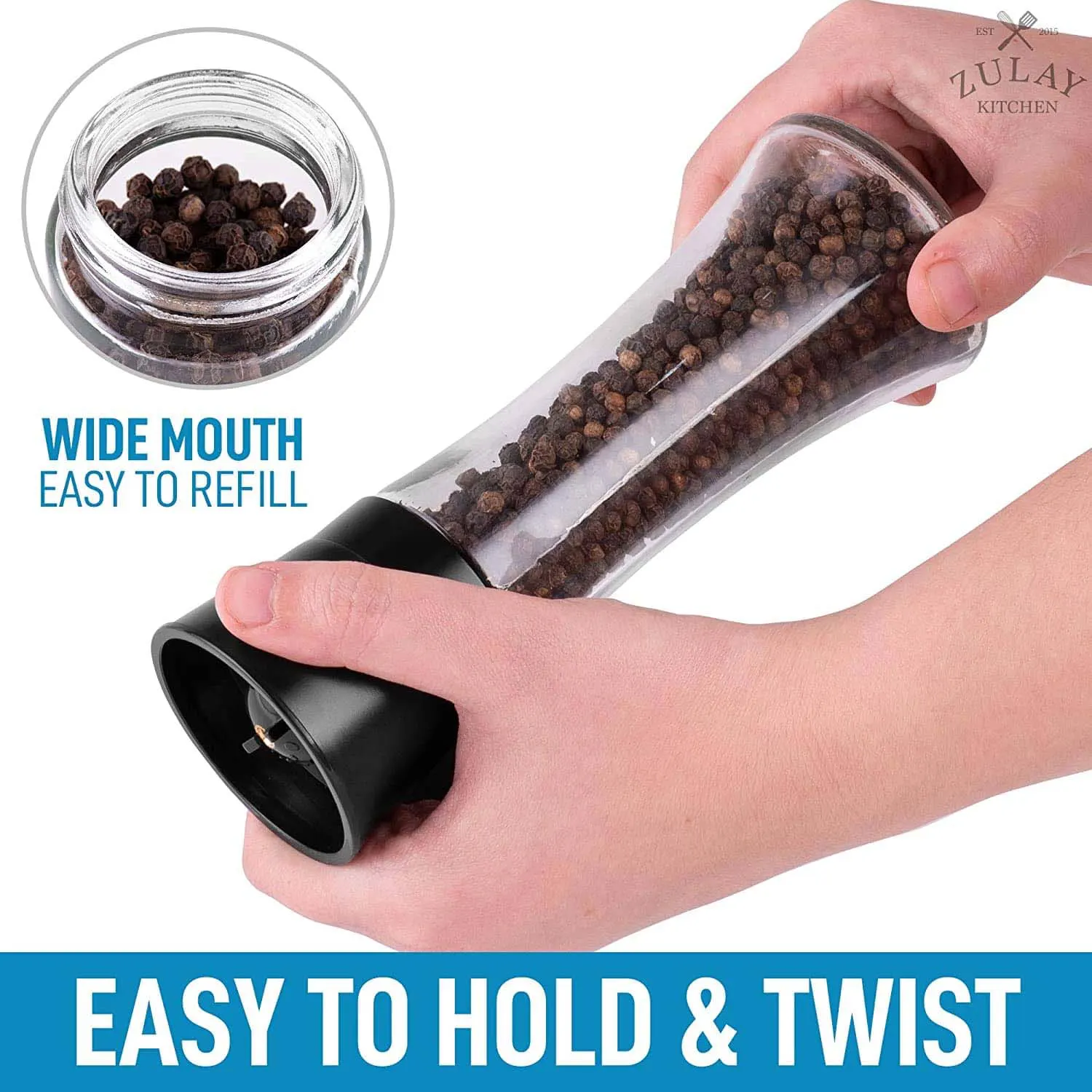 Salt And Pepper Grinder With Adjustable Coarseness Options & Portable Holder