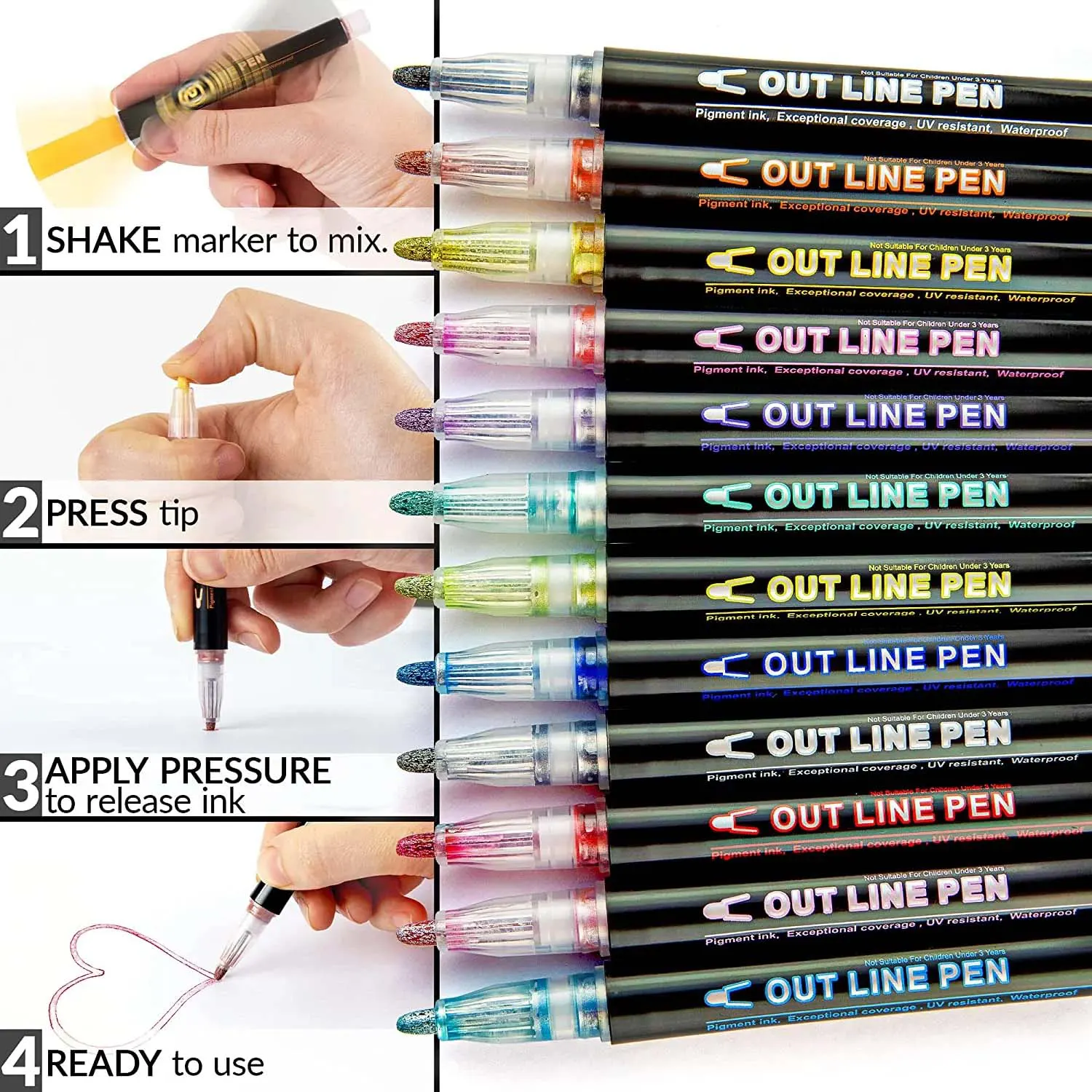 Simple Craft 12 Double Line Outline Metallic Markers