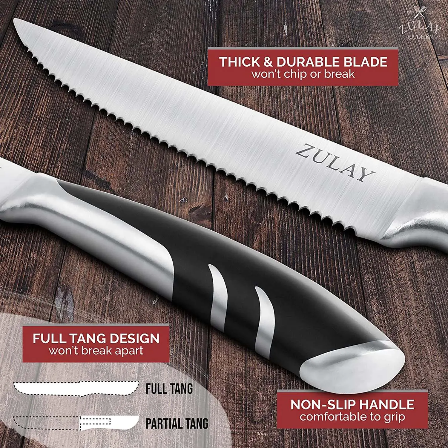 Steak Knives Set Of 4 - 5 Inch Full Tang Serrated Stainless Steel Steak Knife Set