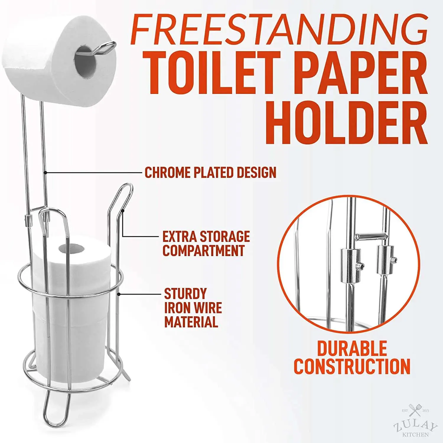 Toilet Paper Holder Stand And Storage Holds 3 Extra Rolls For Bathroom