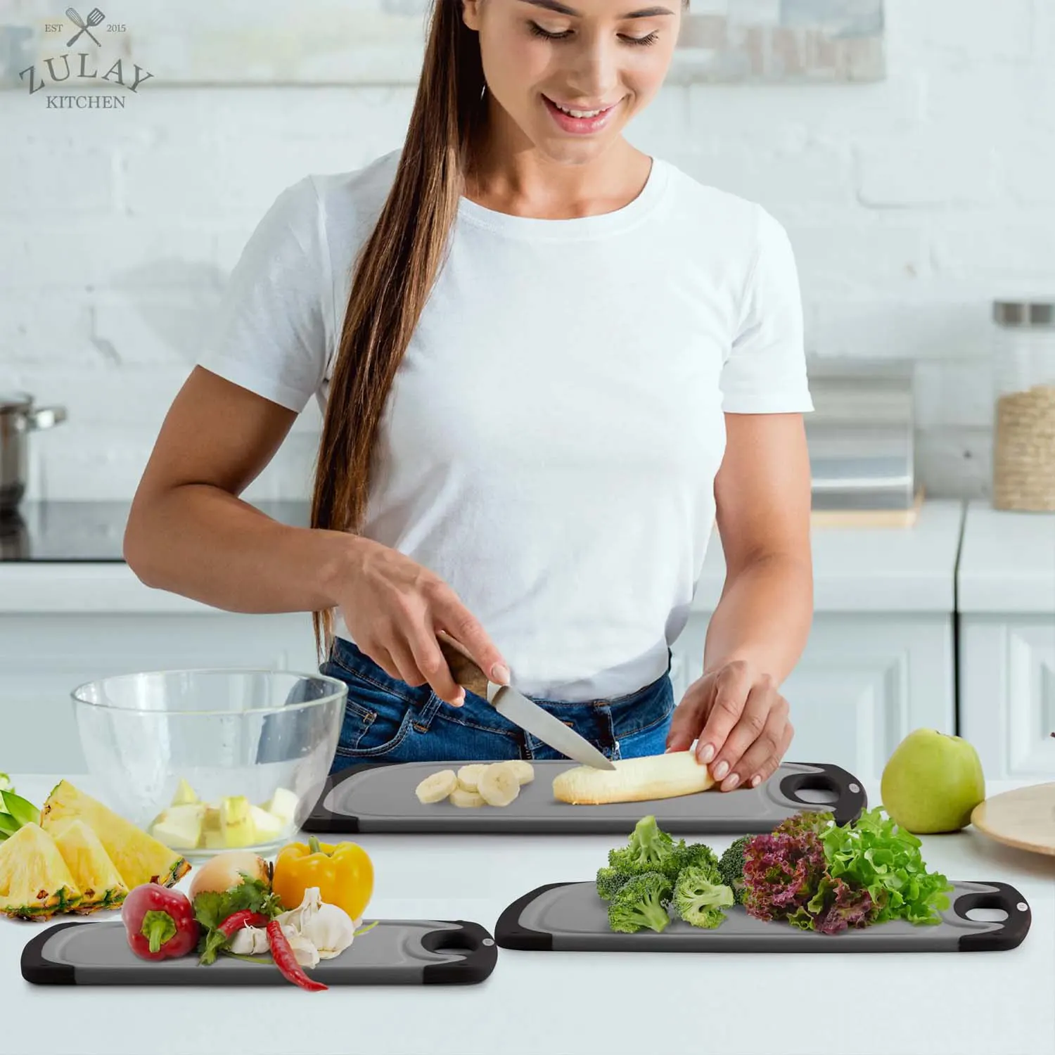 Cutting Board With Juice Grooves (3-piece Set)