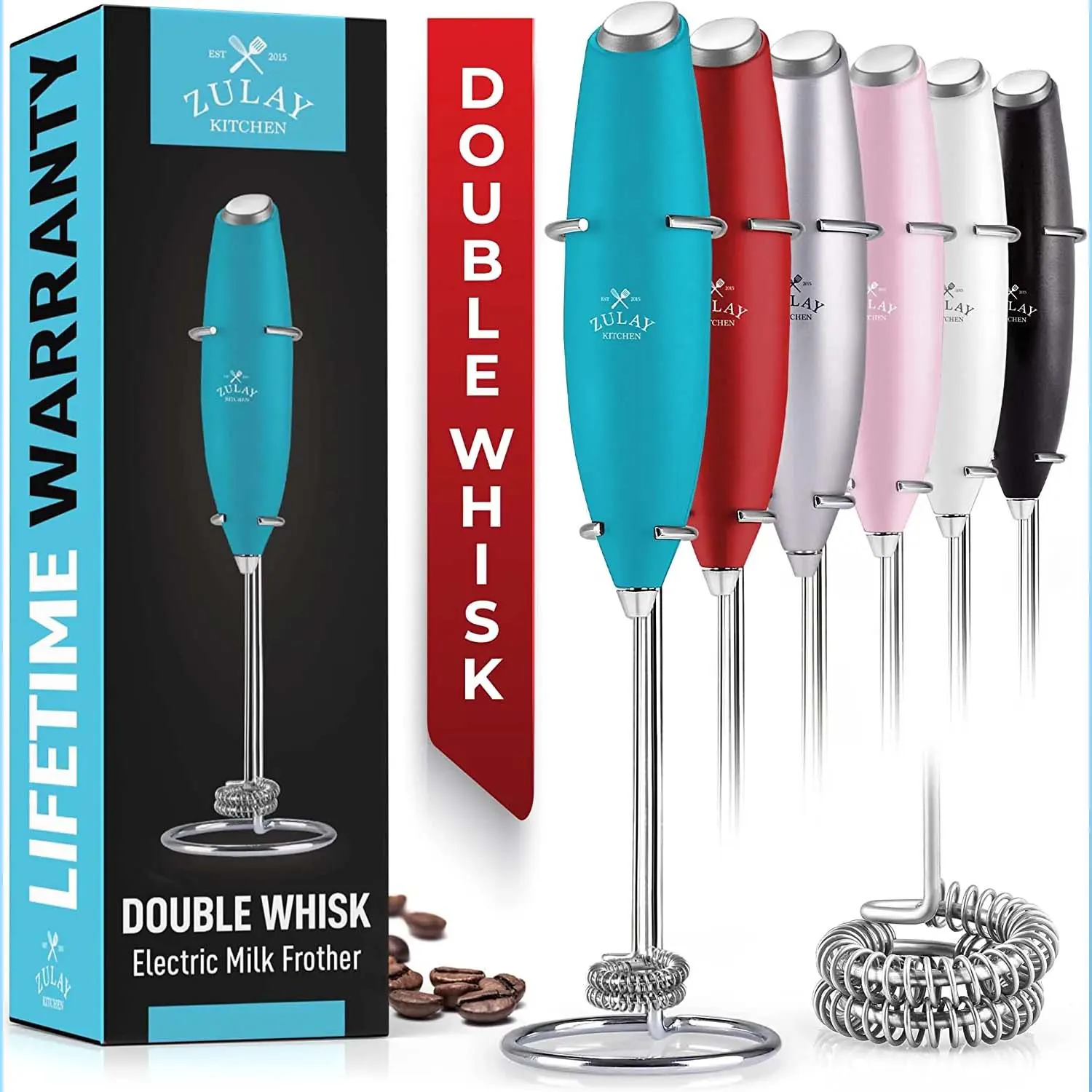 Double Whisk Milk Frother With Stand