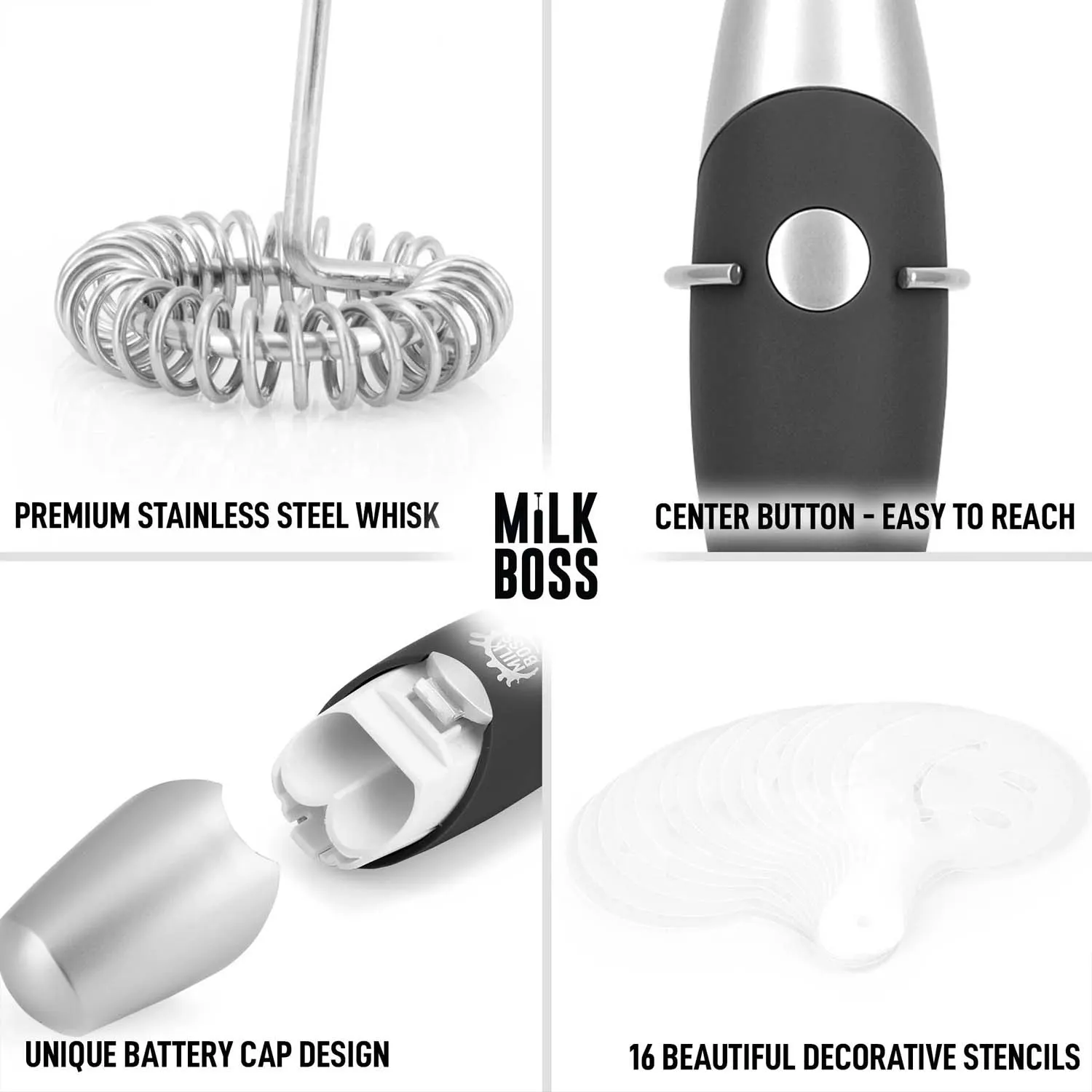 Milk Boss Milk Frother With 16-piece Stencils