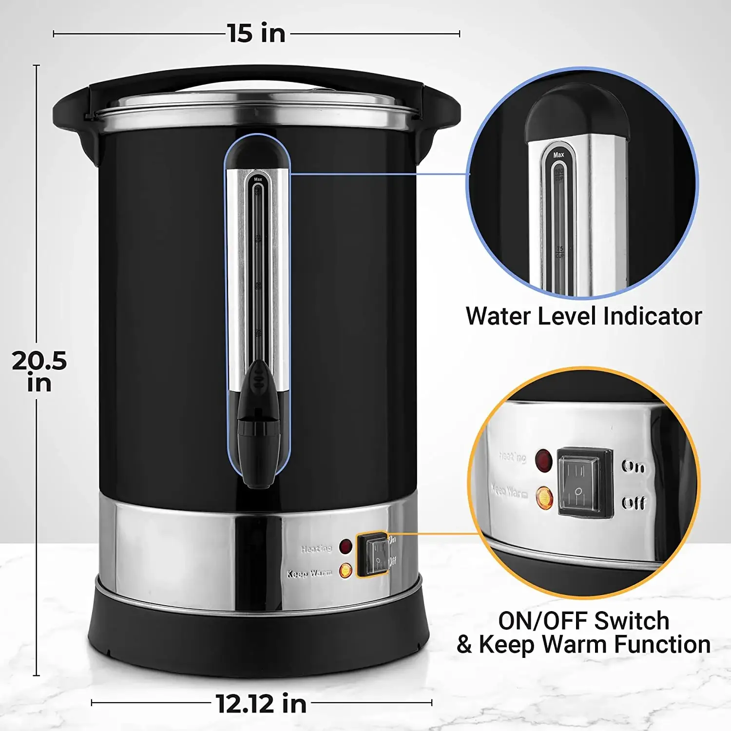 Premium 100 Cup Commercial Coffee Urn Automatic Hot Water Dispenser - Ideal for Large Crowds