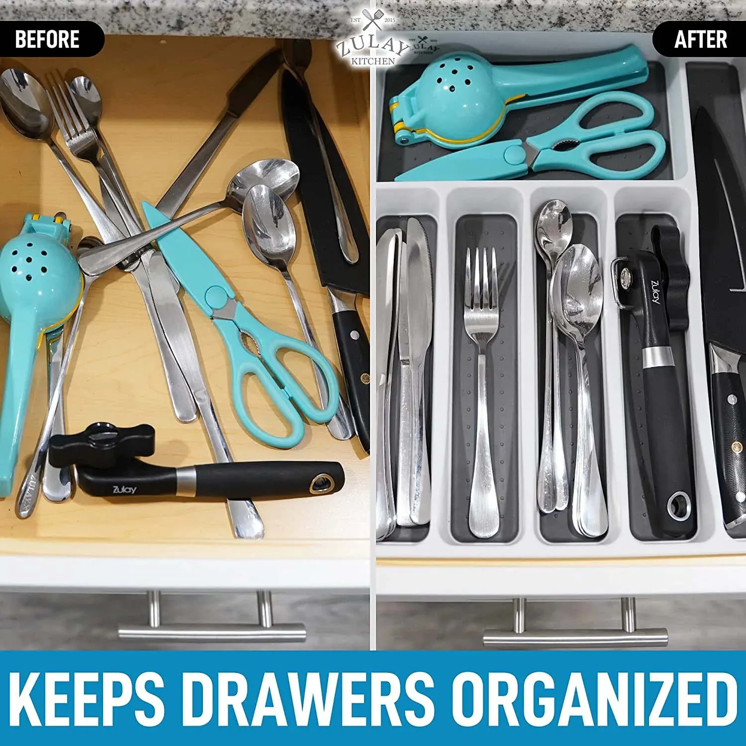 Silverware Organizer Tray - 6-compartment Non Slip Kitchen Utensil Organizer