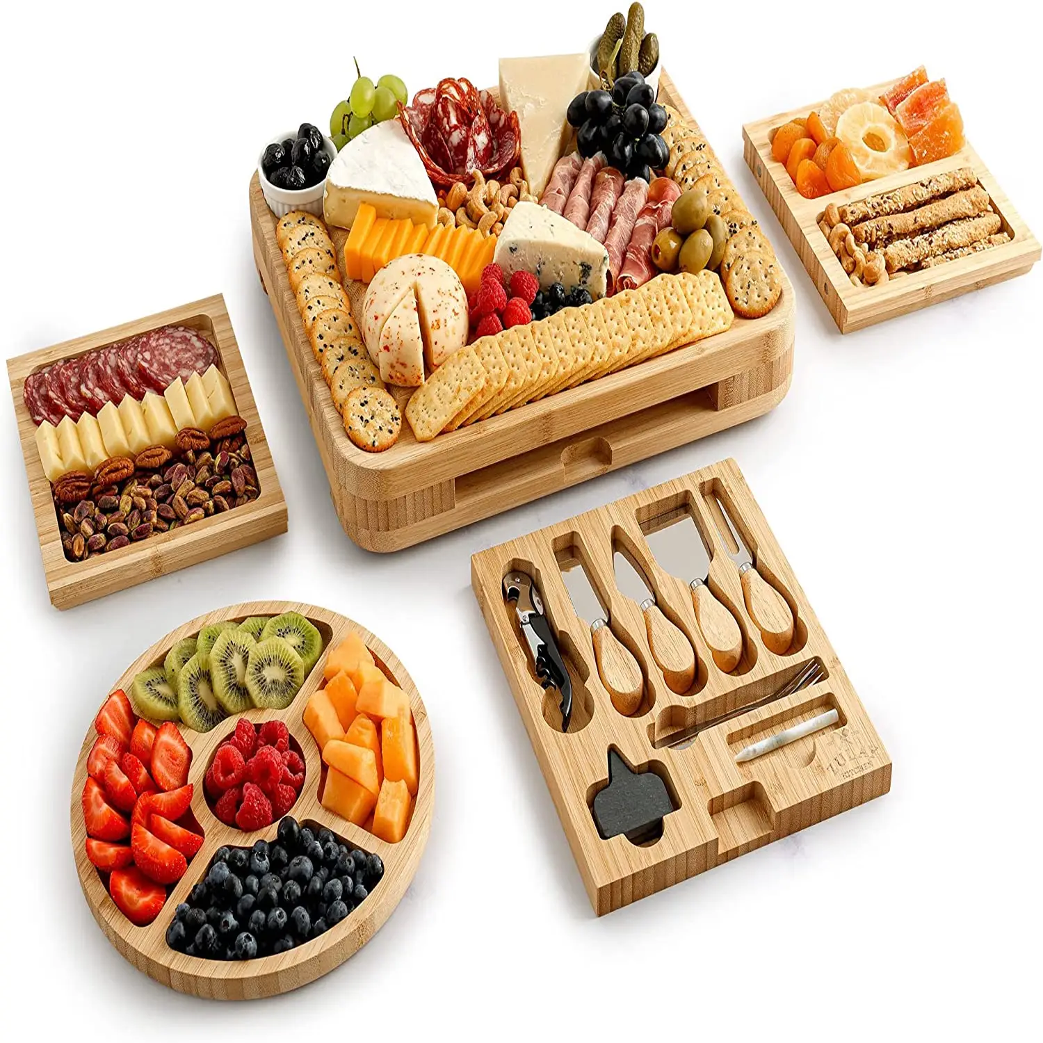 Bamboo Cheese Board Deluxe Set