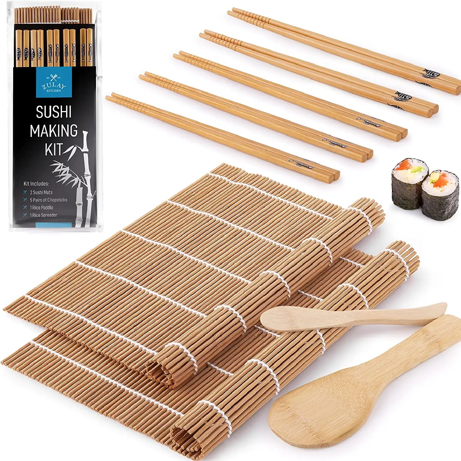 Zulay Kitchen Sushi Making Kit For Beginners - Includes 2 Bamboo Sushi Mat