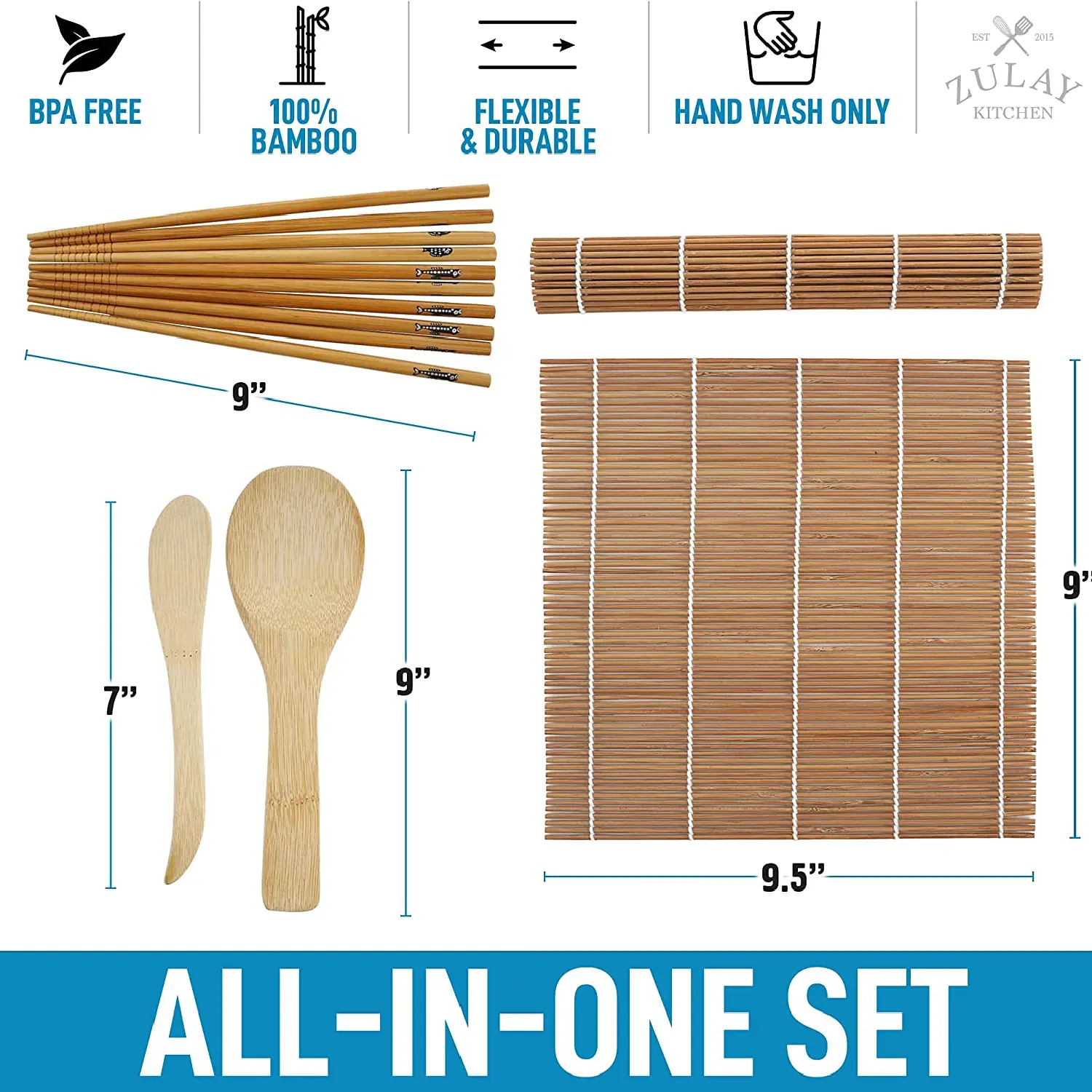 Zulay Kitchen Sushi Making Kit For Beginners - Includes 2 Bamboo Sushi Mat