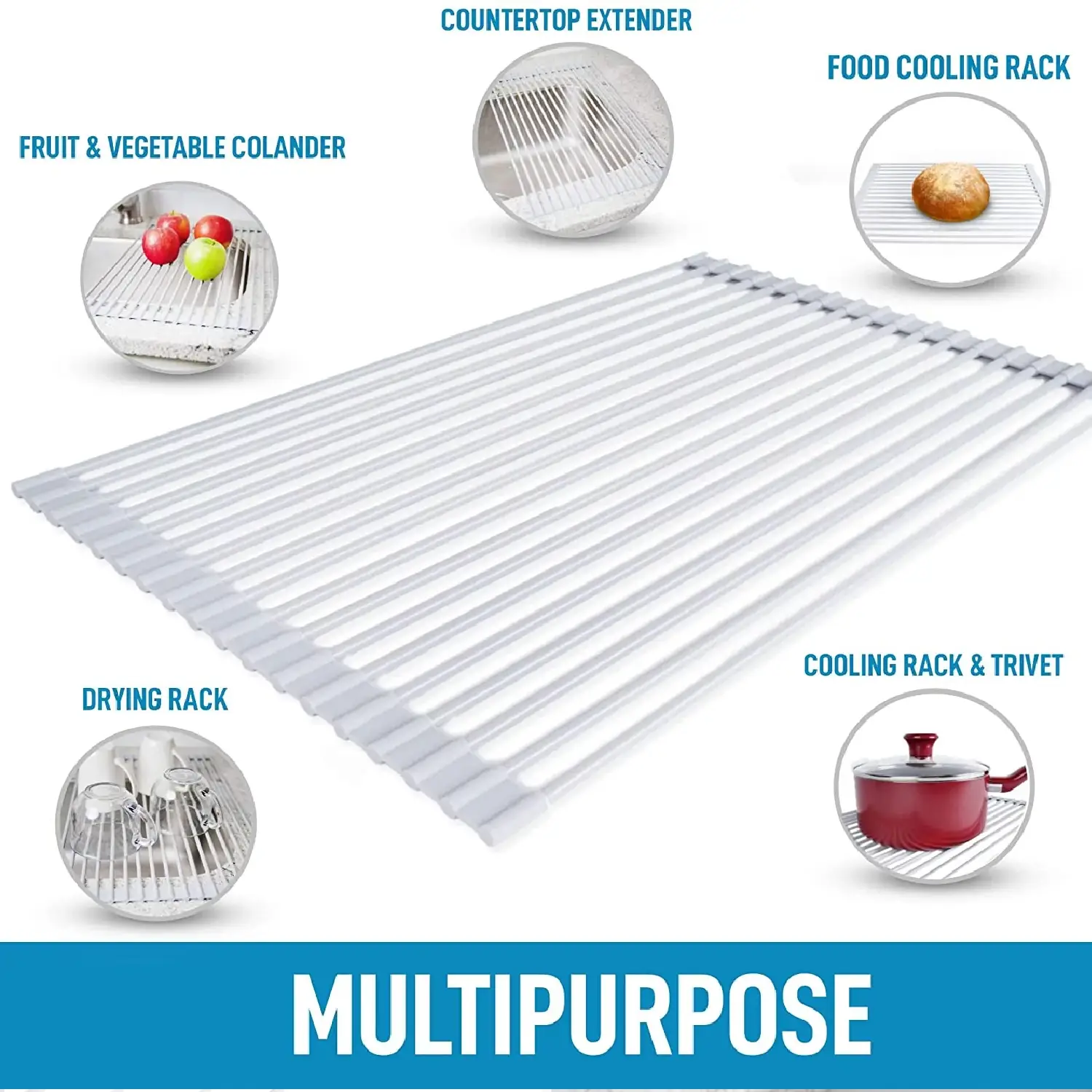 Multipurpose Roll Up Sink Drying Rack And Trivet (Medium)
