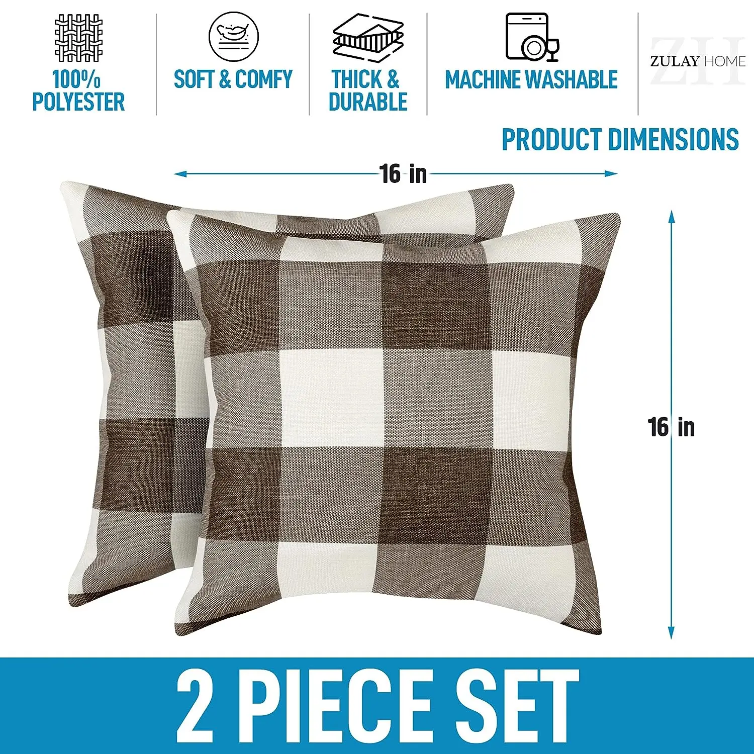 Zulay Home Buffalo Plaid Throw Pillow Covers - Pack Of 2