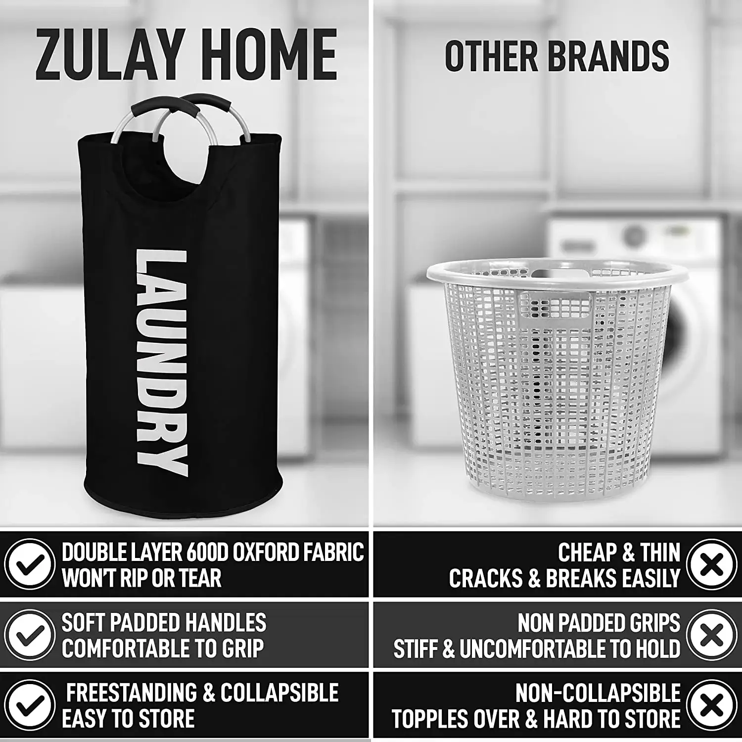 Zulay Home Laundry Basket Collapsible With Handles