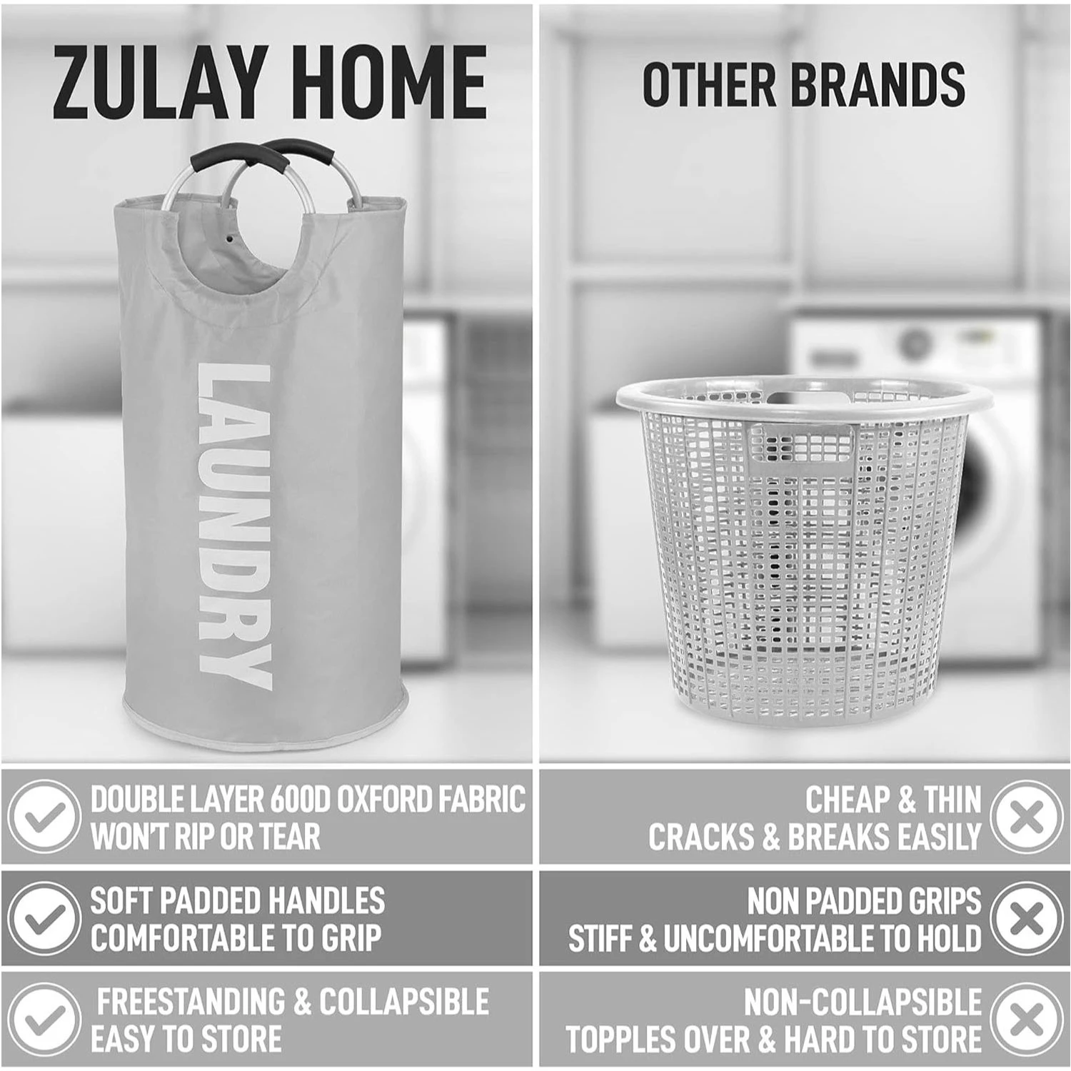 Zulay Home Laundry Basket Collapsible With Handles