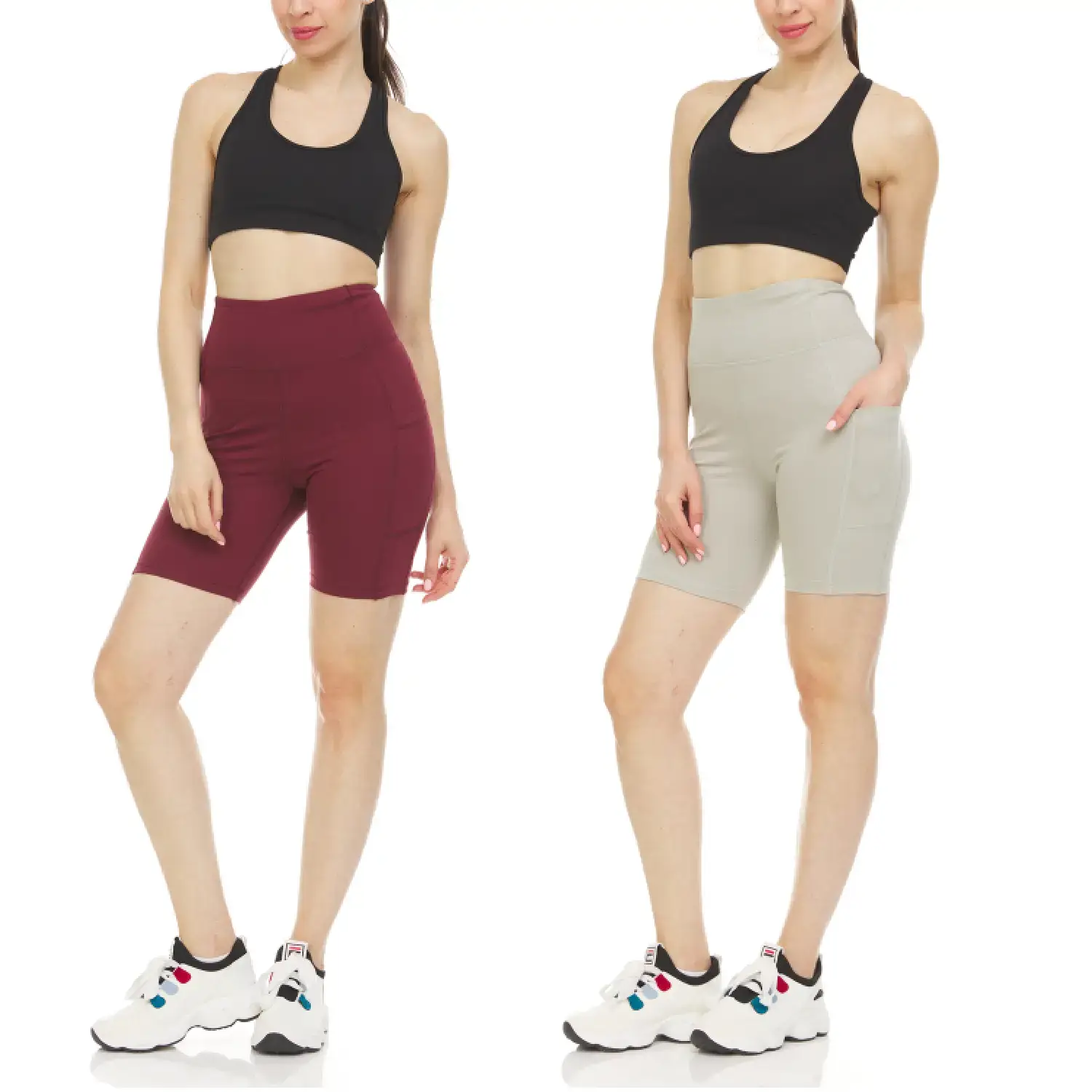 Women's High Waist Tummy Control Yoga Biker Shorts 2 Pack