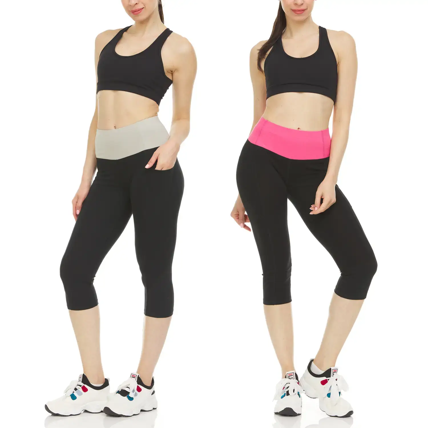 Women's Active Performance Yoga Stretch Capri Leggings Available in 2 Pack