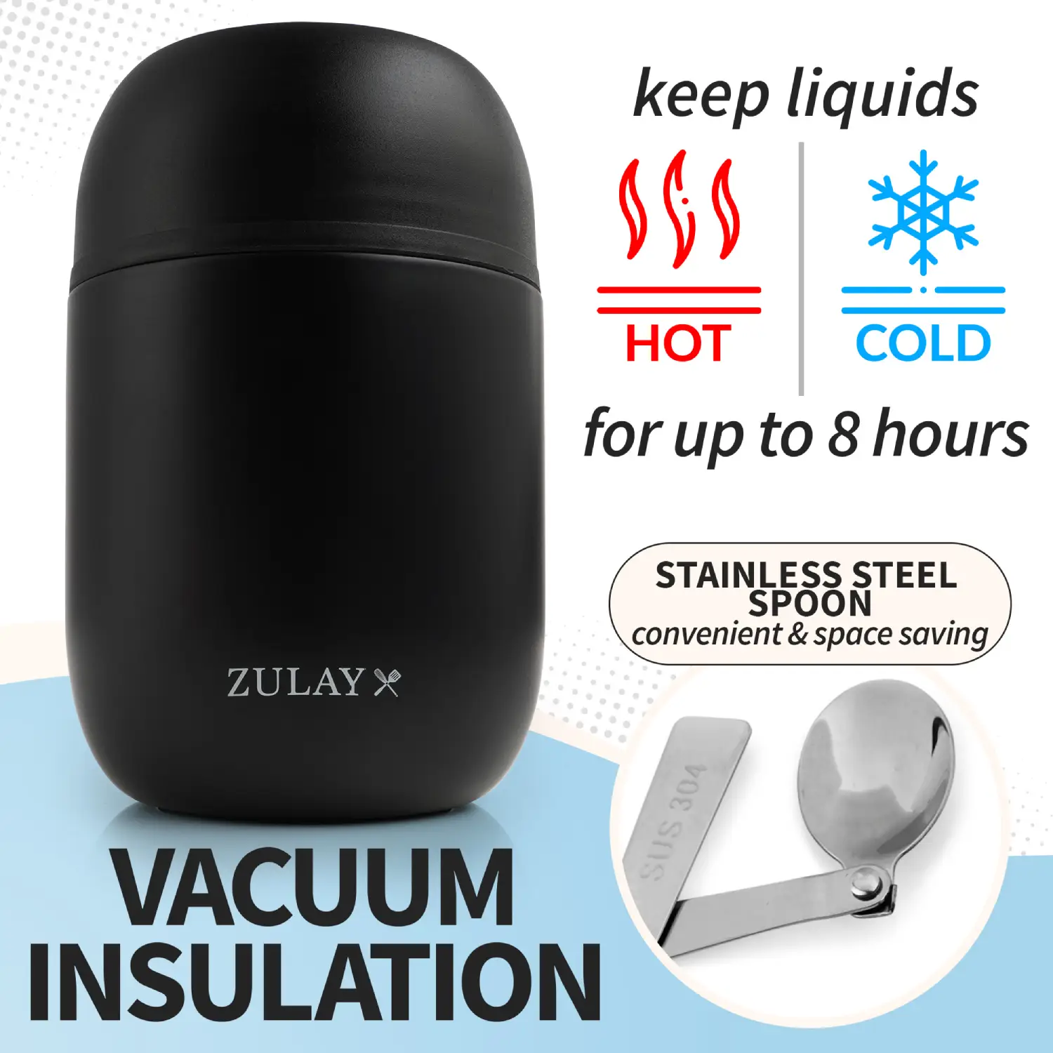 Zulay 16oz Vacuum Insulated Food Jar For Hot Foods Stainless Steel