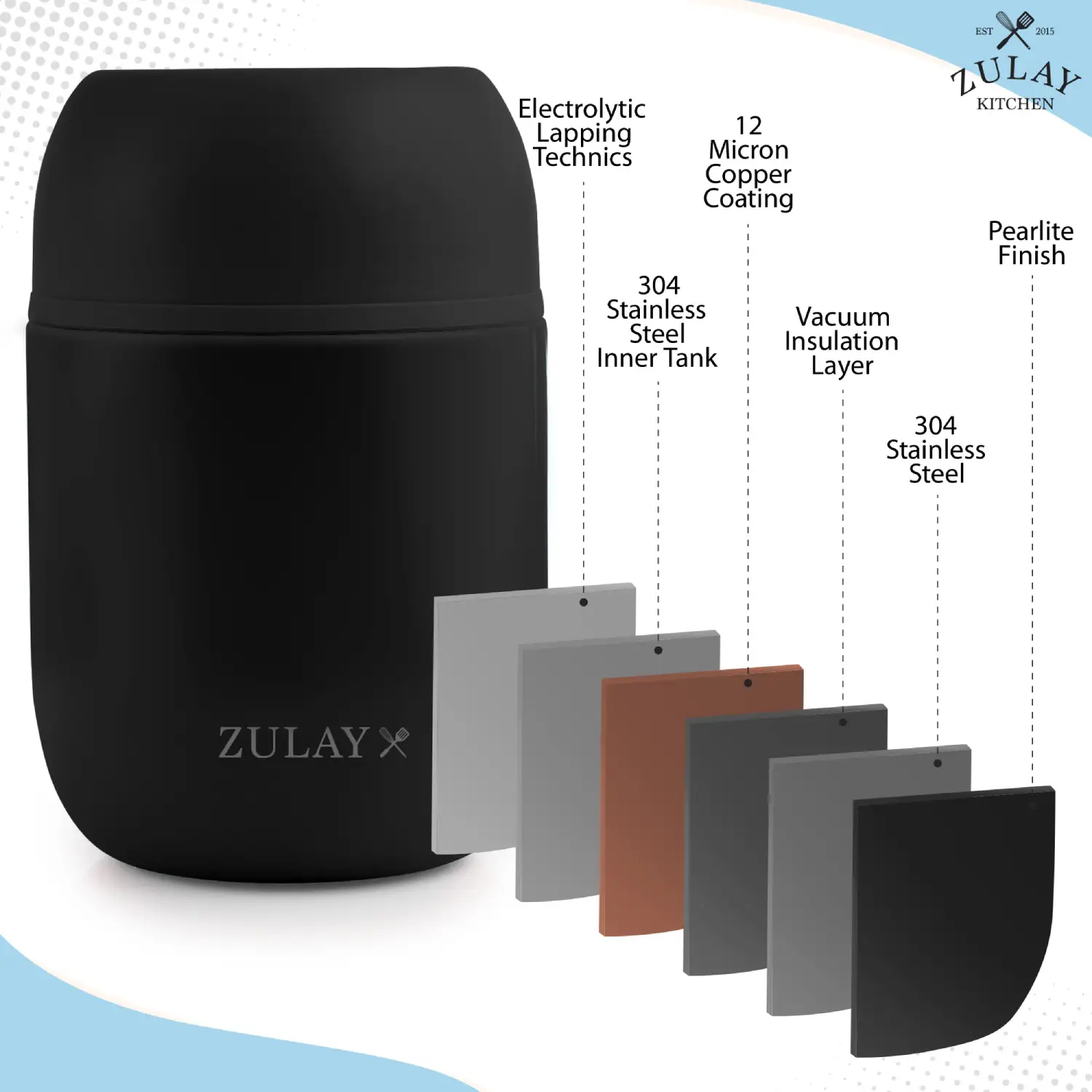 Zulay 16oz Vacuum Insulated Food Jar For Hot Foods Stainless Steel