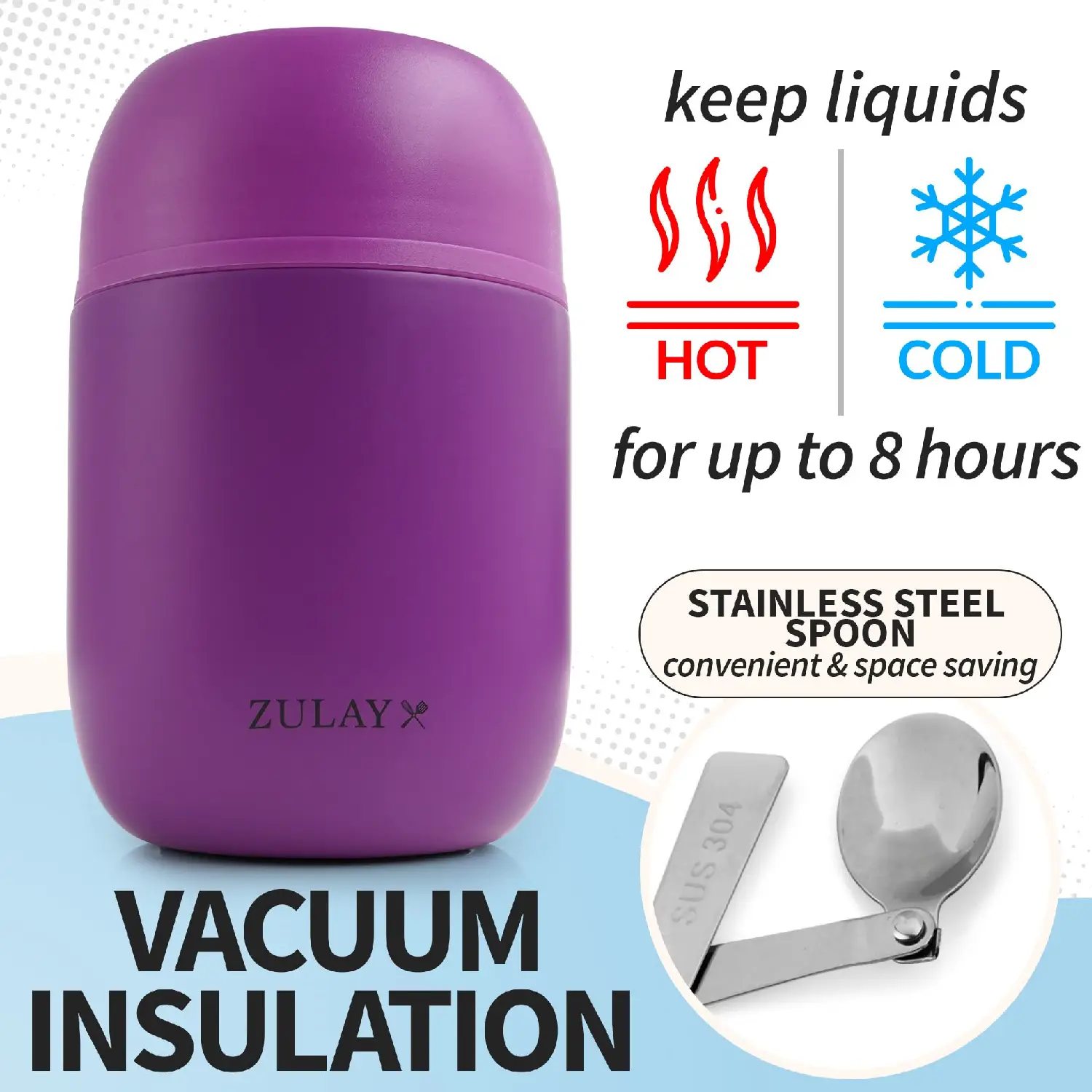 Zulay 16oz Vacuum Insulated Food Jar For Hot Foods Stainless Steel