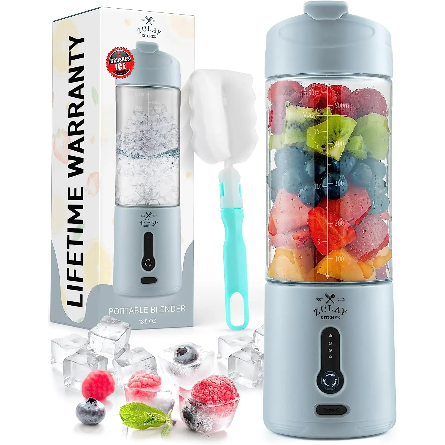 Zulay Kitchen 18 oz Personal Blenders that Crush Ice - USB-C Rechargeable Cordless Travel Blender