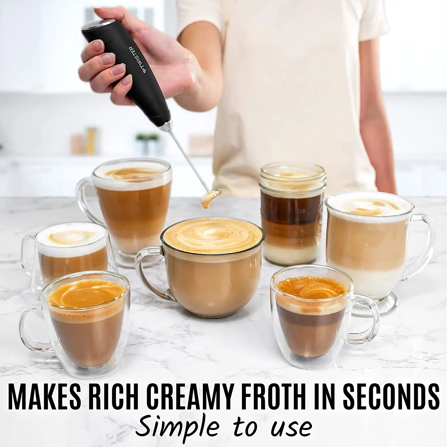 Powerful Twister Milk Frother Handheld Foam Maker for Lattes 