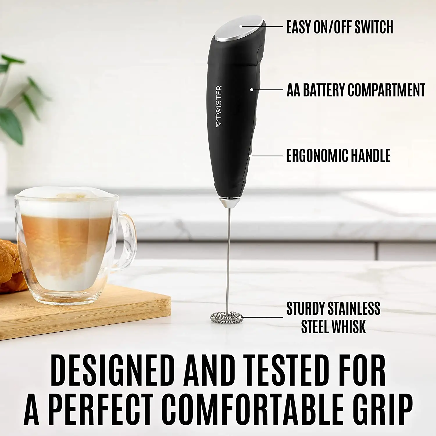 Powerful Twister Milk Frother Handheld Foam Maker for Lattes 