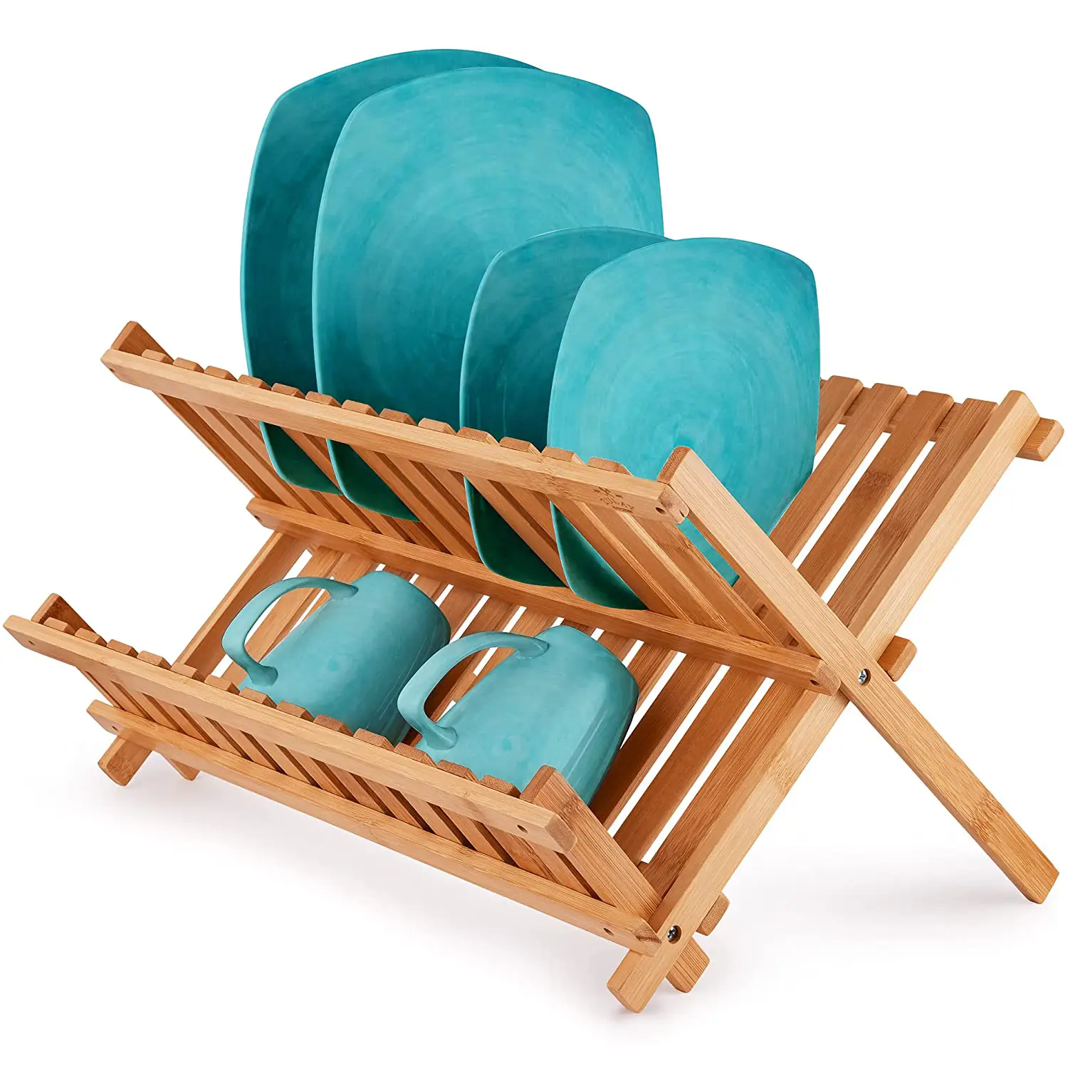 Foldable Bamboo Dish Drying Rack - 2-Tier