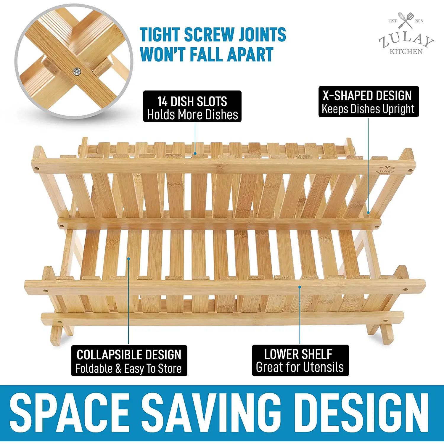 Foldable Bamboo Dish Drying Rack - 2-Tier