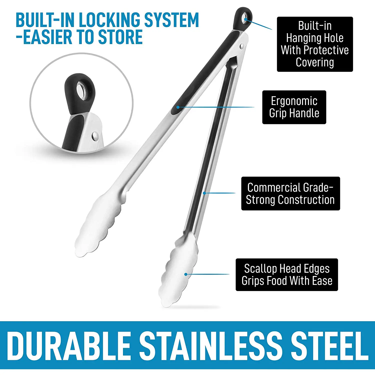 Stainless Steel Tongs - 12 inch