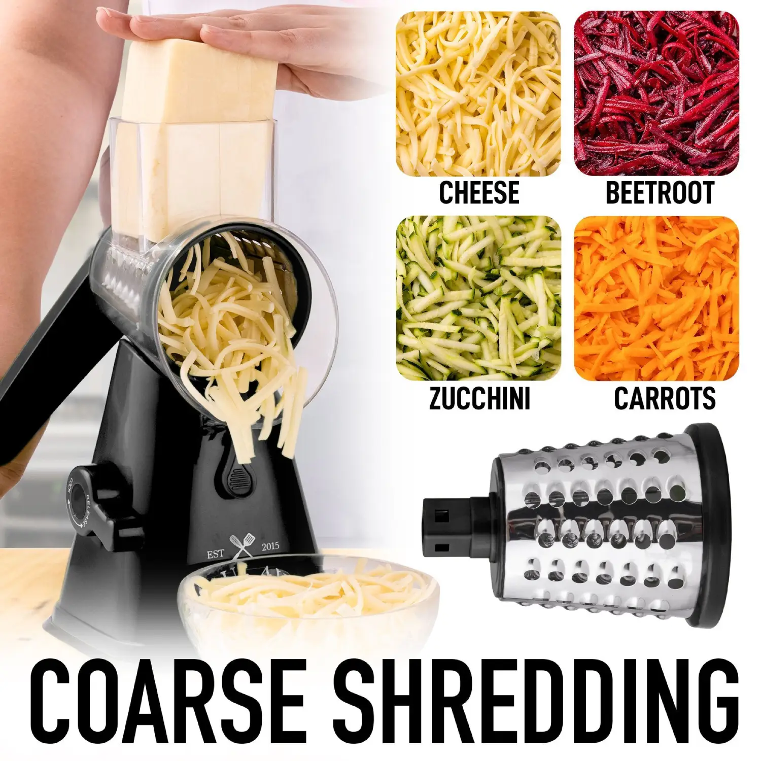 Manual Rotary Cheese Grater with Handle-3 Blades