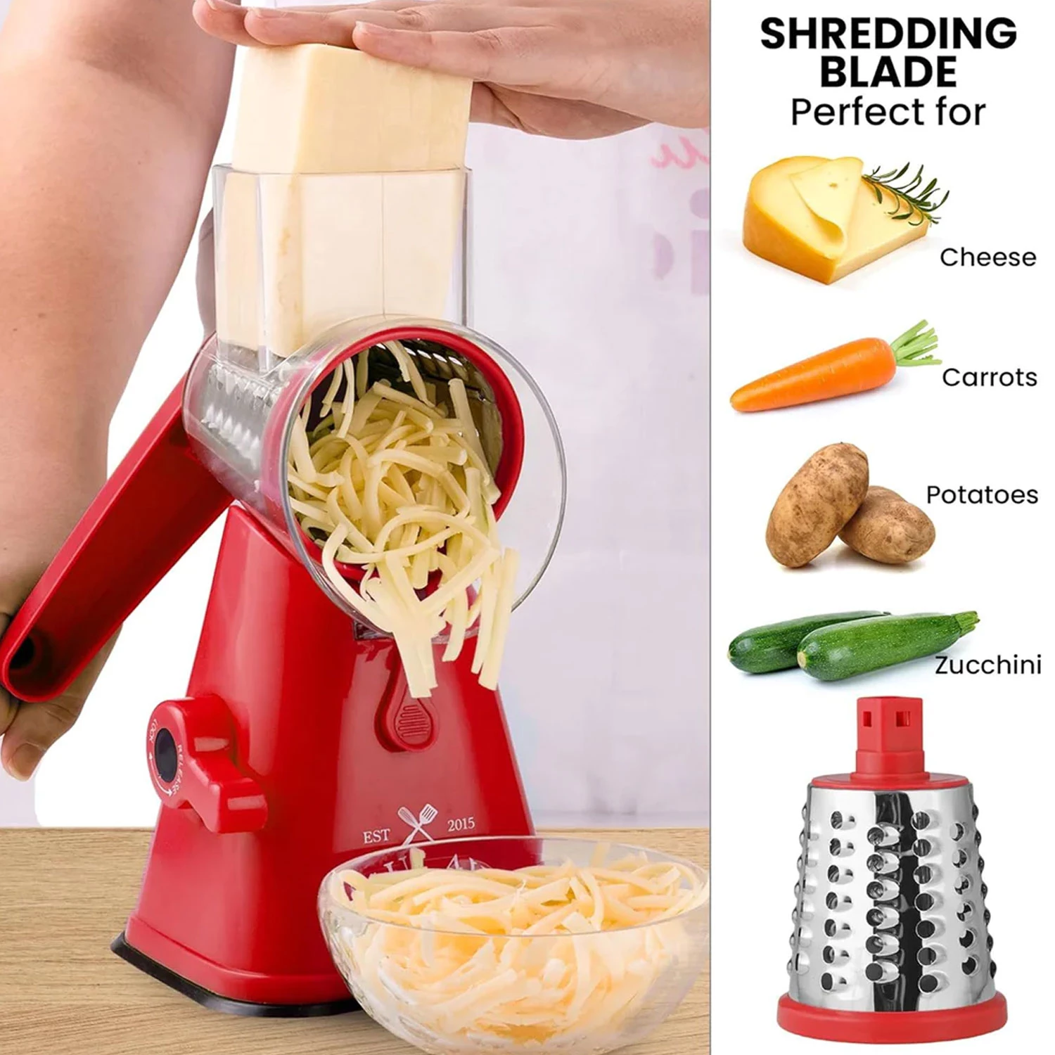 Manual Rotary Cheese Grater with Handle-3 Blades