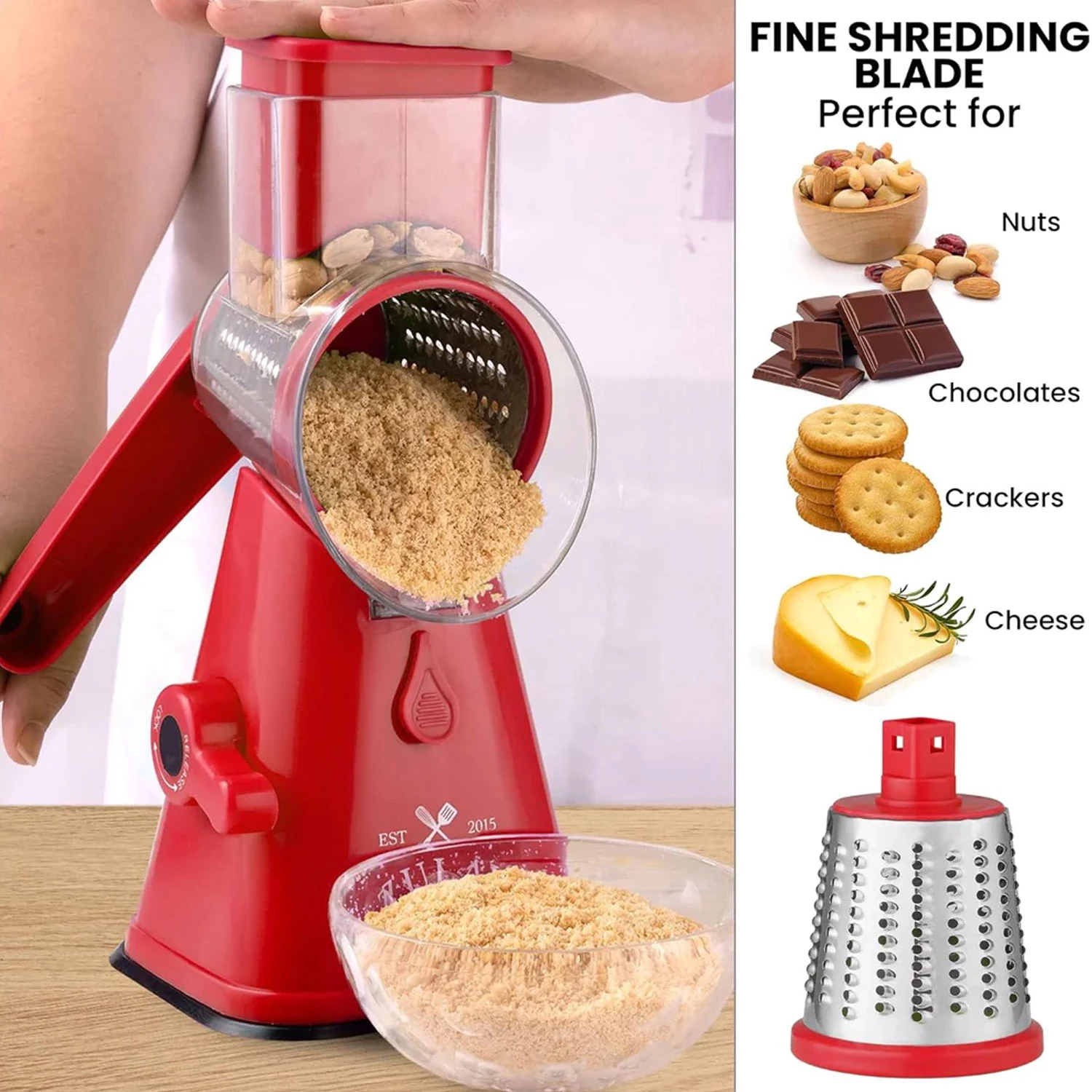 Manual Rotary Cheese Grater with Handle-3 Blades